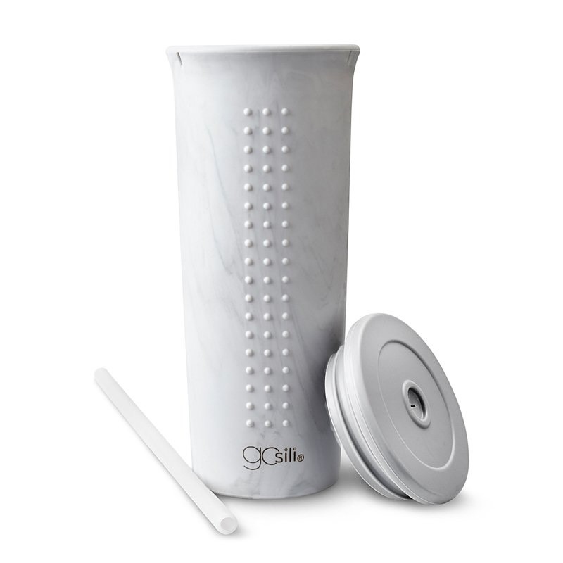 美國gosili/silikids ❚ 24oz ❚TOGO矽膠吸管隨行杯--白色大理石