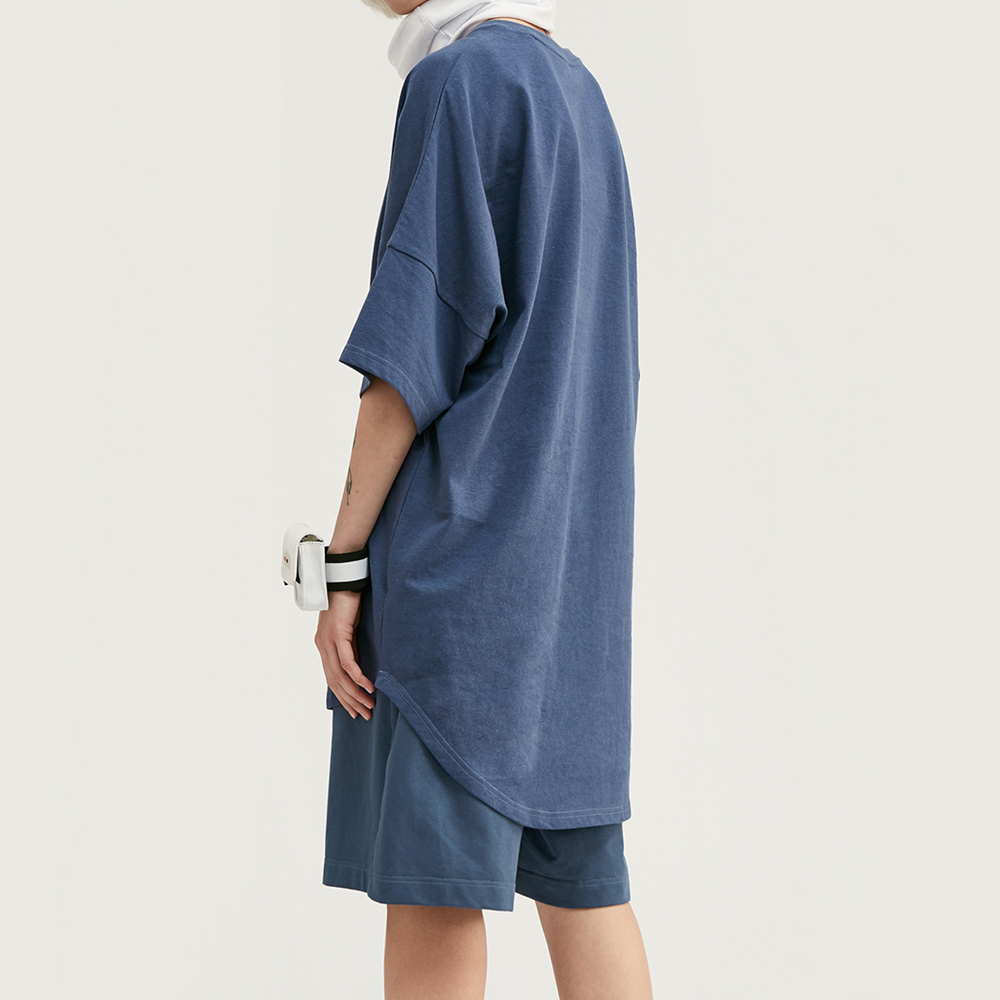 F1005下擺圓弧寬鬆長版短袖