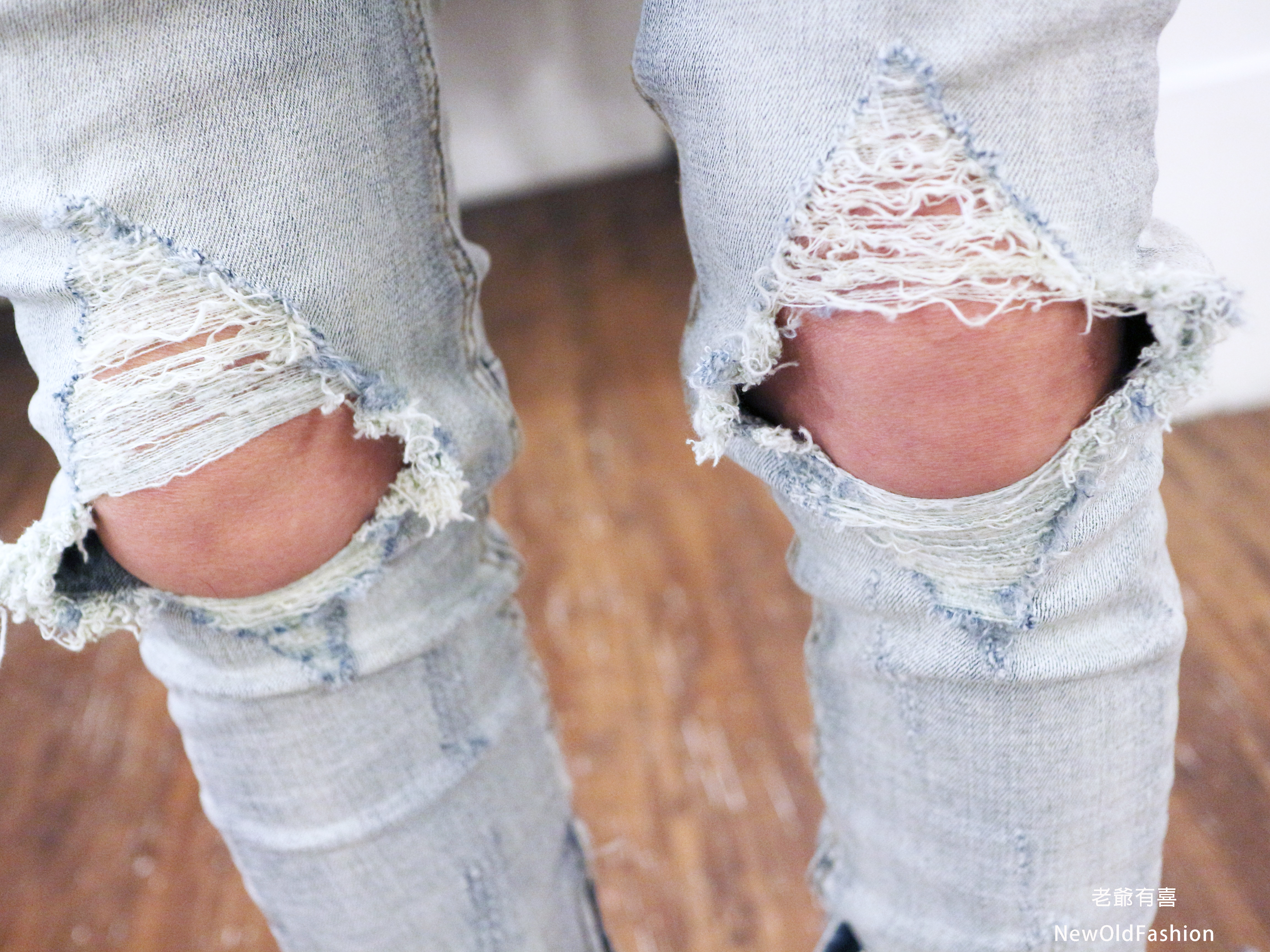 『新品上市』重磅雙膝重度破壞側拉鍊牛仔褲