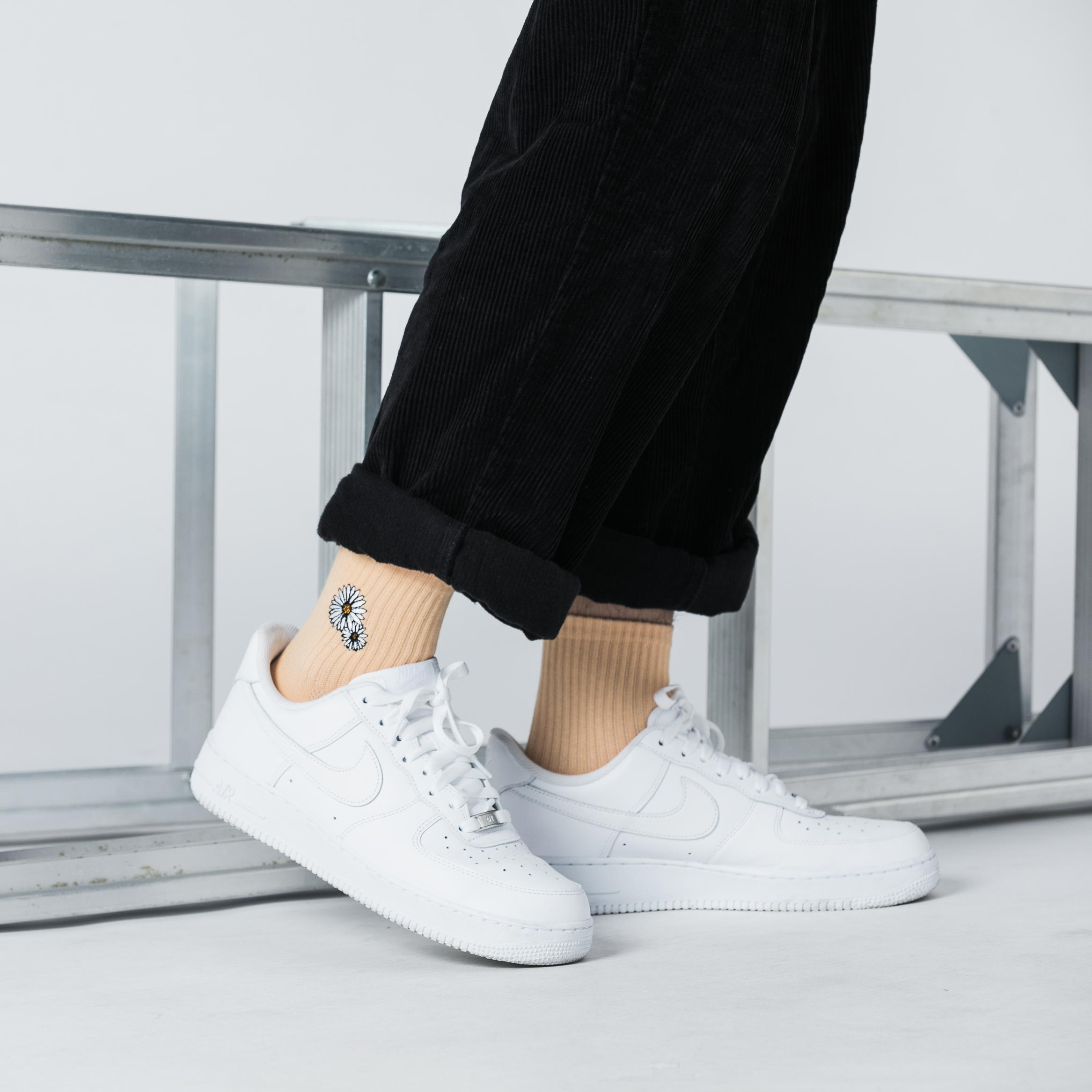 刺繡小花短襪 _ 橘色_BF190025