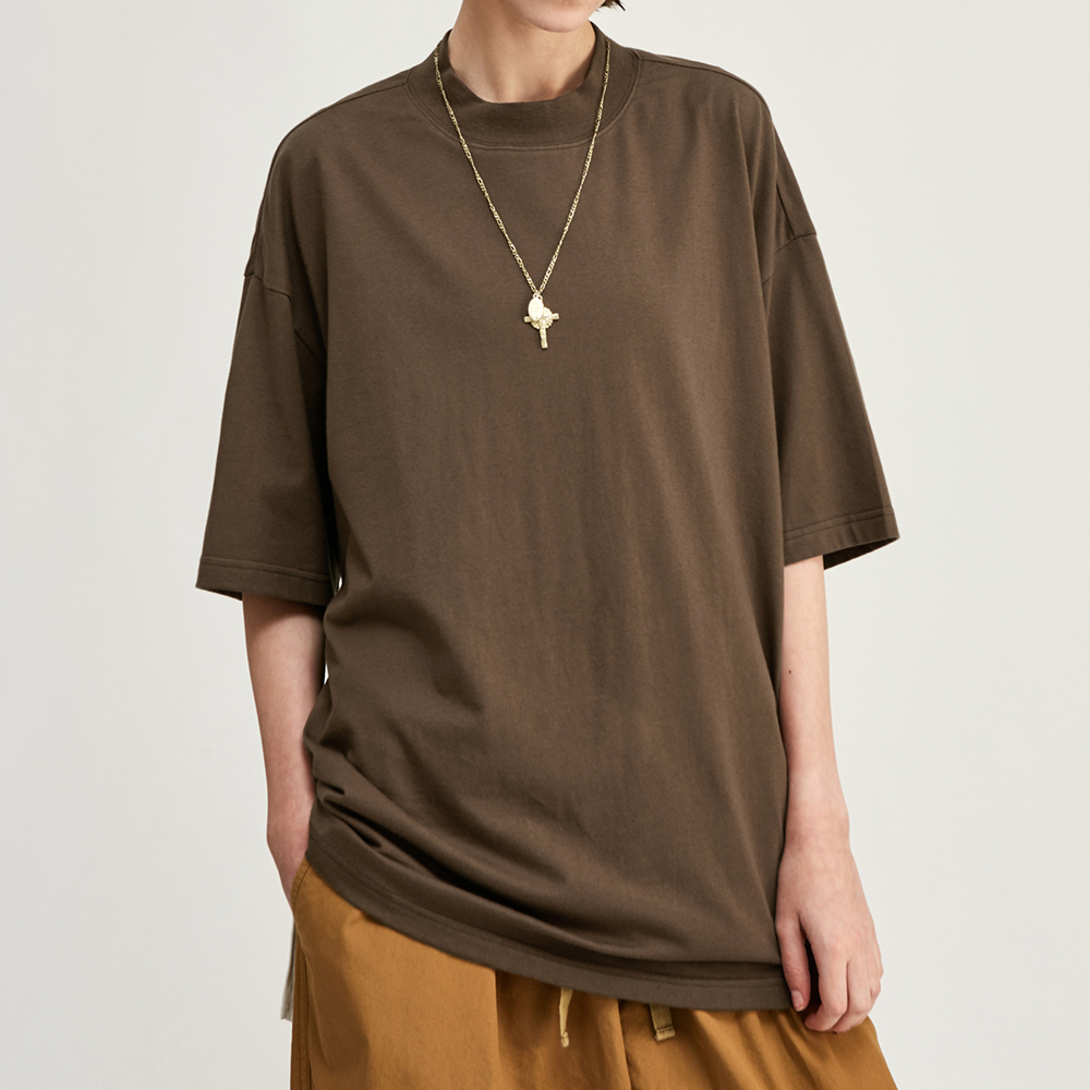 立領純色寬鬆短袖上衣