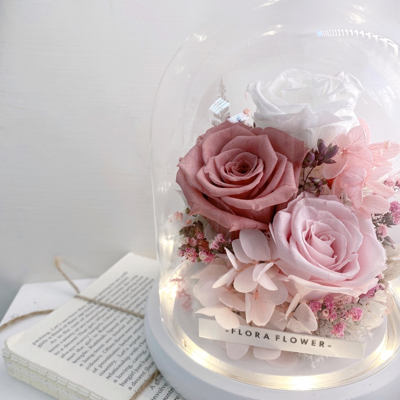 永生花玻璃盎-櫻花粉