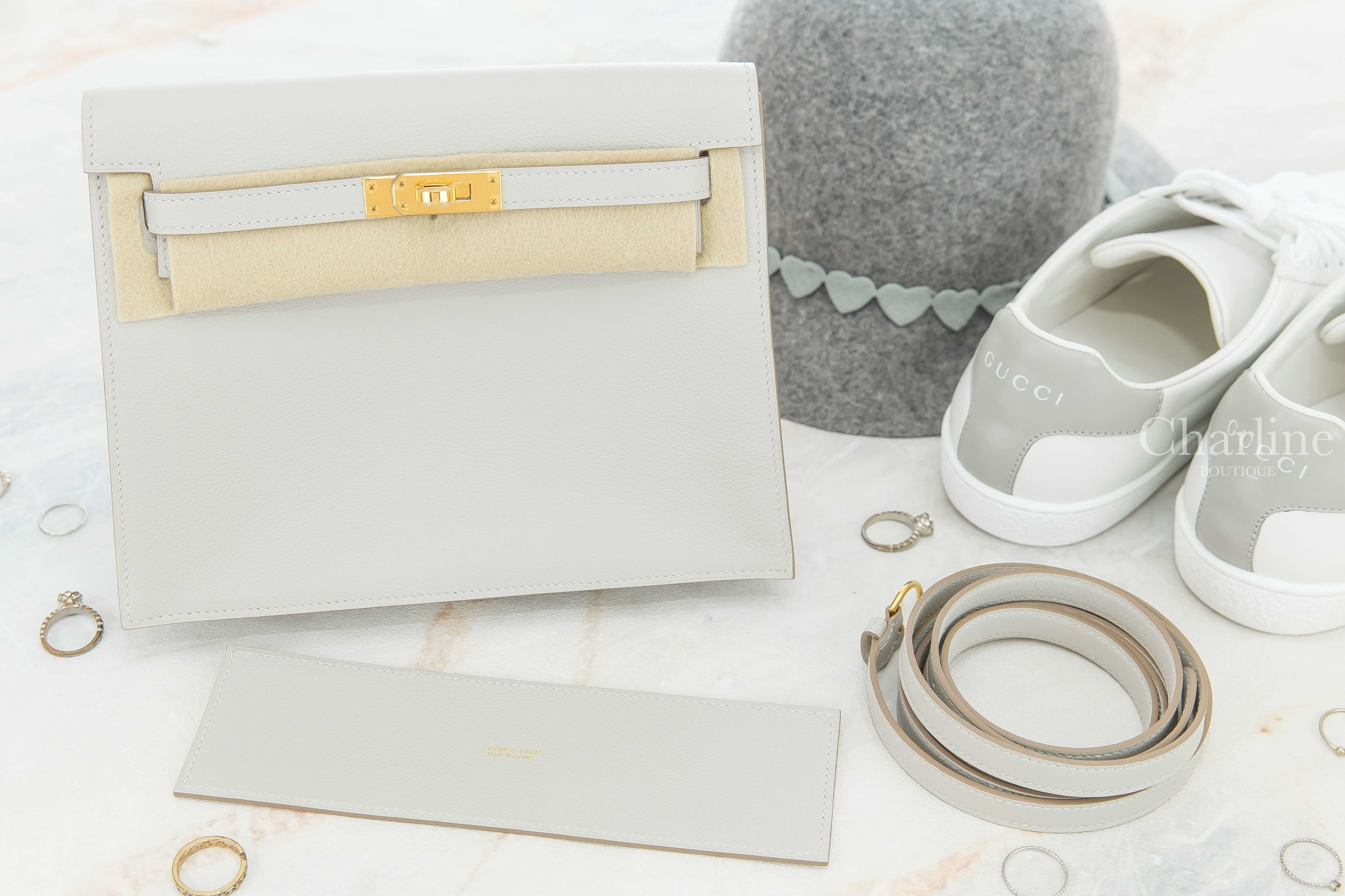 Hermès Kelly Danse 80 Gris Perle Evercolor 珍珠灰金釦多用途凱莉包