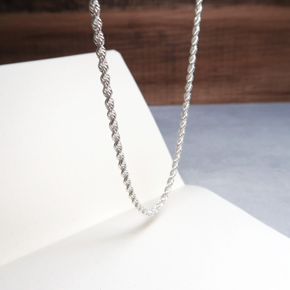 編織繩索鍊(2.8mm中寬鍊) 925純銀 男生項鍊 中性 客製長度銀鍊