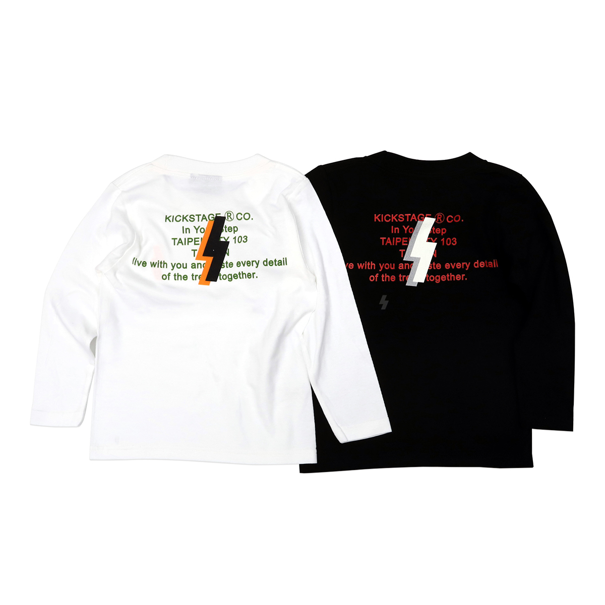 **特價商品售出不退換**童裝 KICKSTAGE KIDS LS TEE 白色 黑色 OFF-WHITE元素 刺繡 閃電 標語 兒童 長袖 薄長T【KS55】