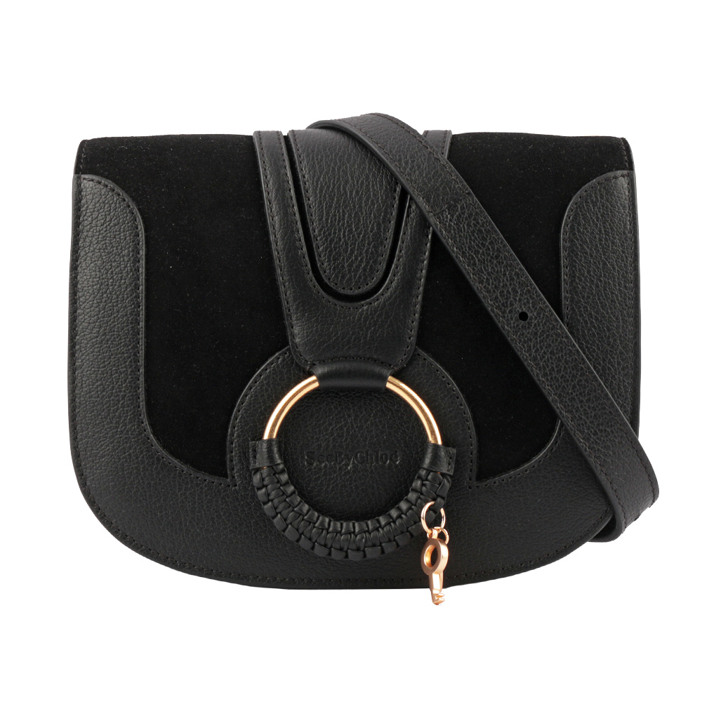 【See by Chloé】HANA bag 小型麂皮皮革斜背包(黑色) CHS18AS896417 001
