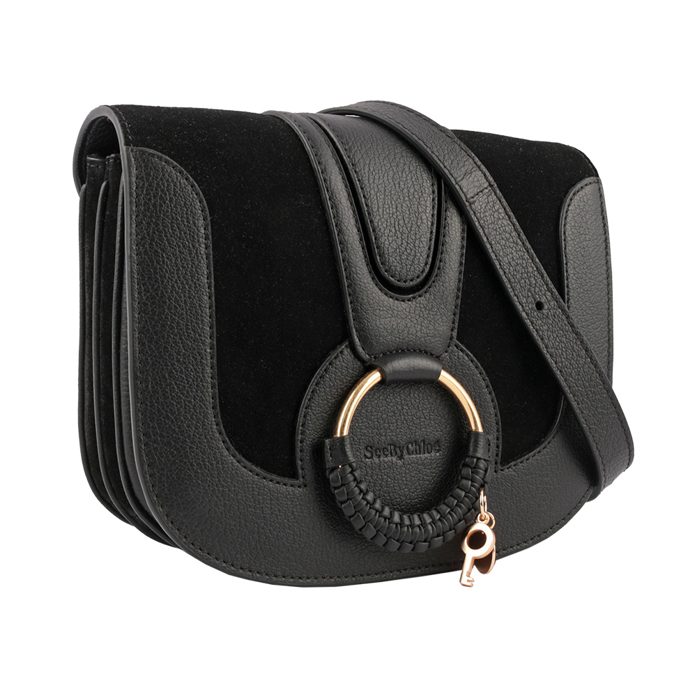 【See by Chloé】HANA bag 小型麂皮皮革斜背包(黑色) CHS18AS896417 001