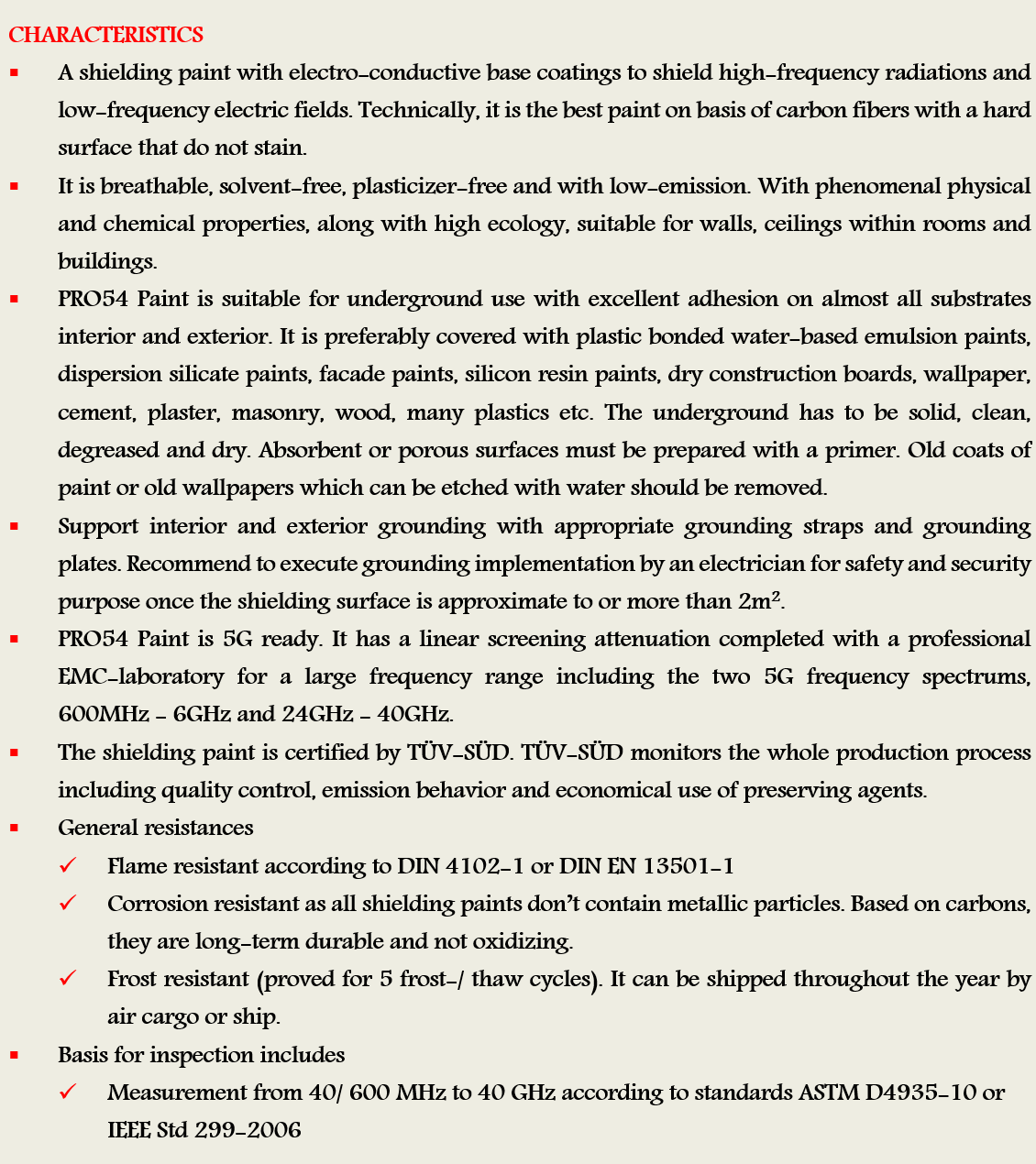 Shielding Paint PRO54 Characteristics