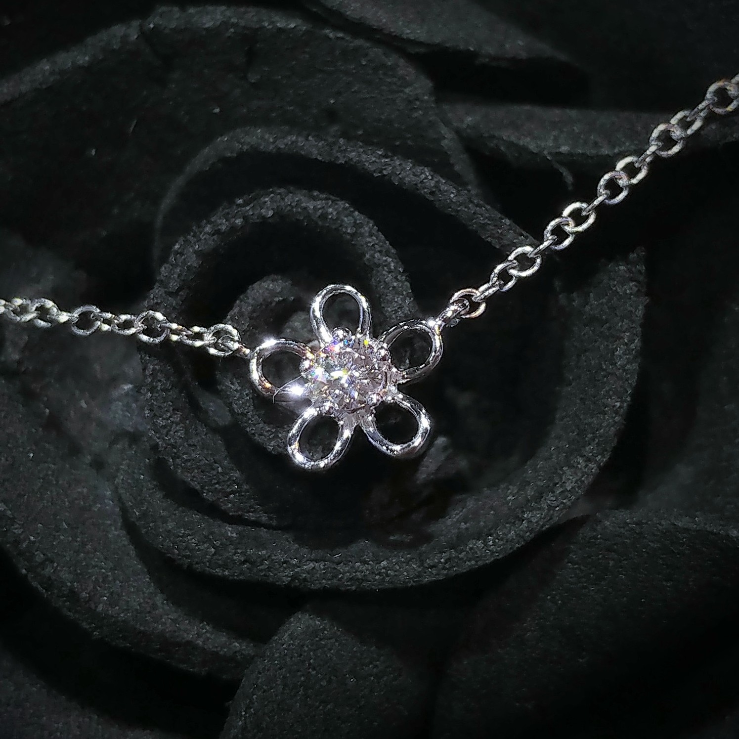 全新18K白金【單粒8份鑽石】頸鍊