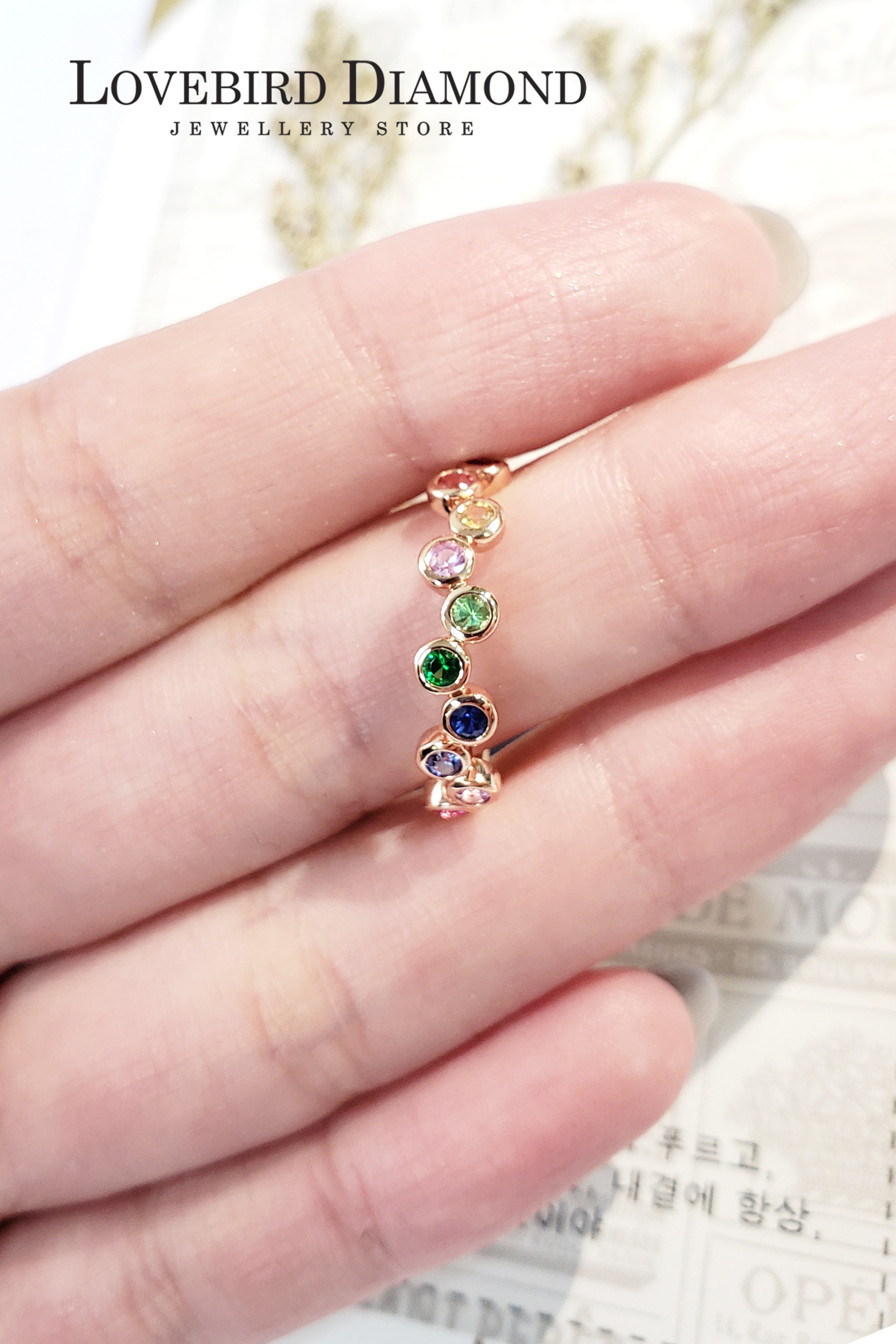 18K 玫瑰金藍寶石結婚戒指