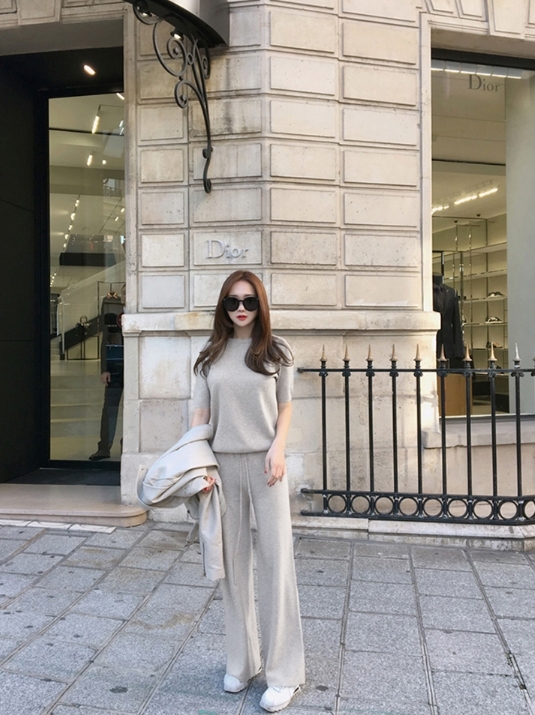 針織短袖套裝 (黑/ 灰/ 杏)