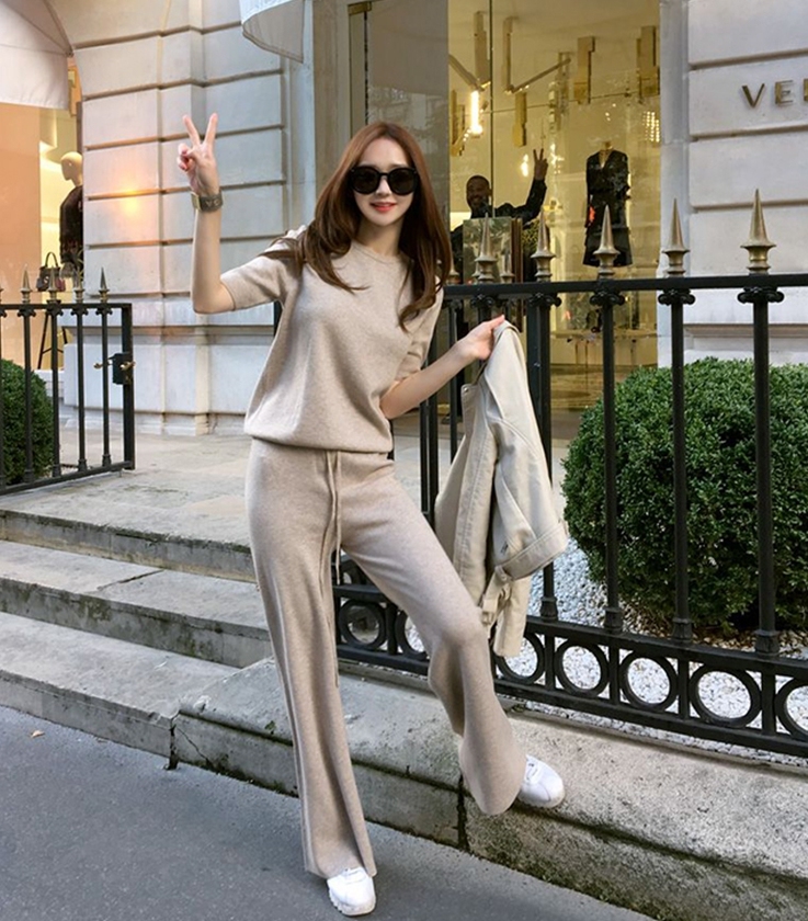 針織短袖套裝 (黑/ 灰/ 杏)