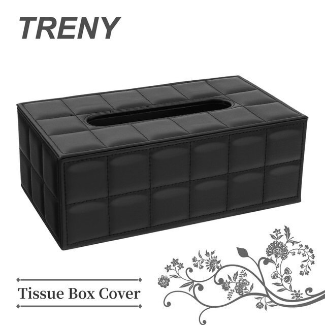 TRENY 黑格紋皮革面紙盒