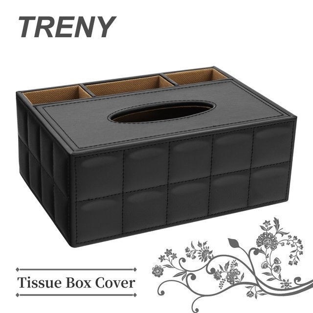 TRENY 黑格紋皮革面紙盒 - 3格