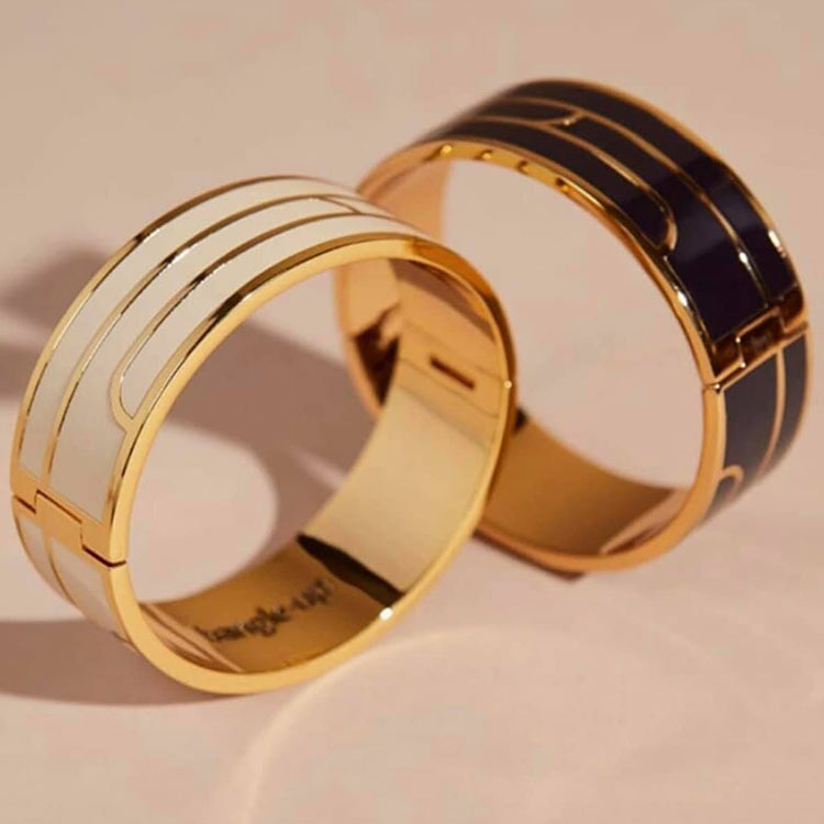 法國 Bangle Up 寬版琺瑯鍍金手環 極簡線條