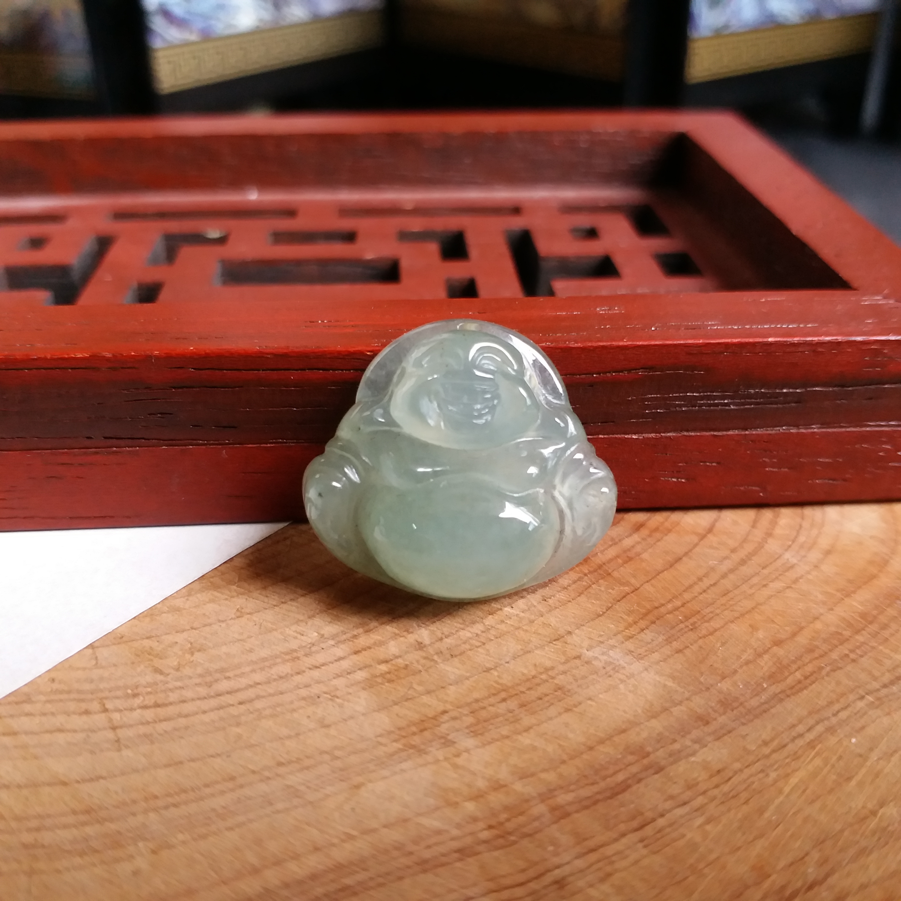 冰淺綠小笑佛吊墜, 天然翡翠A玉, 緬甸玉, Jade, Jadeite