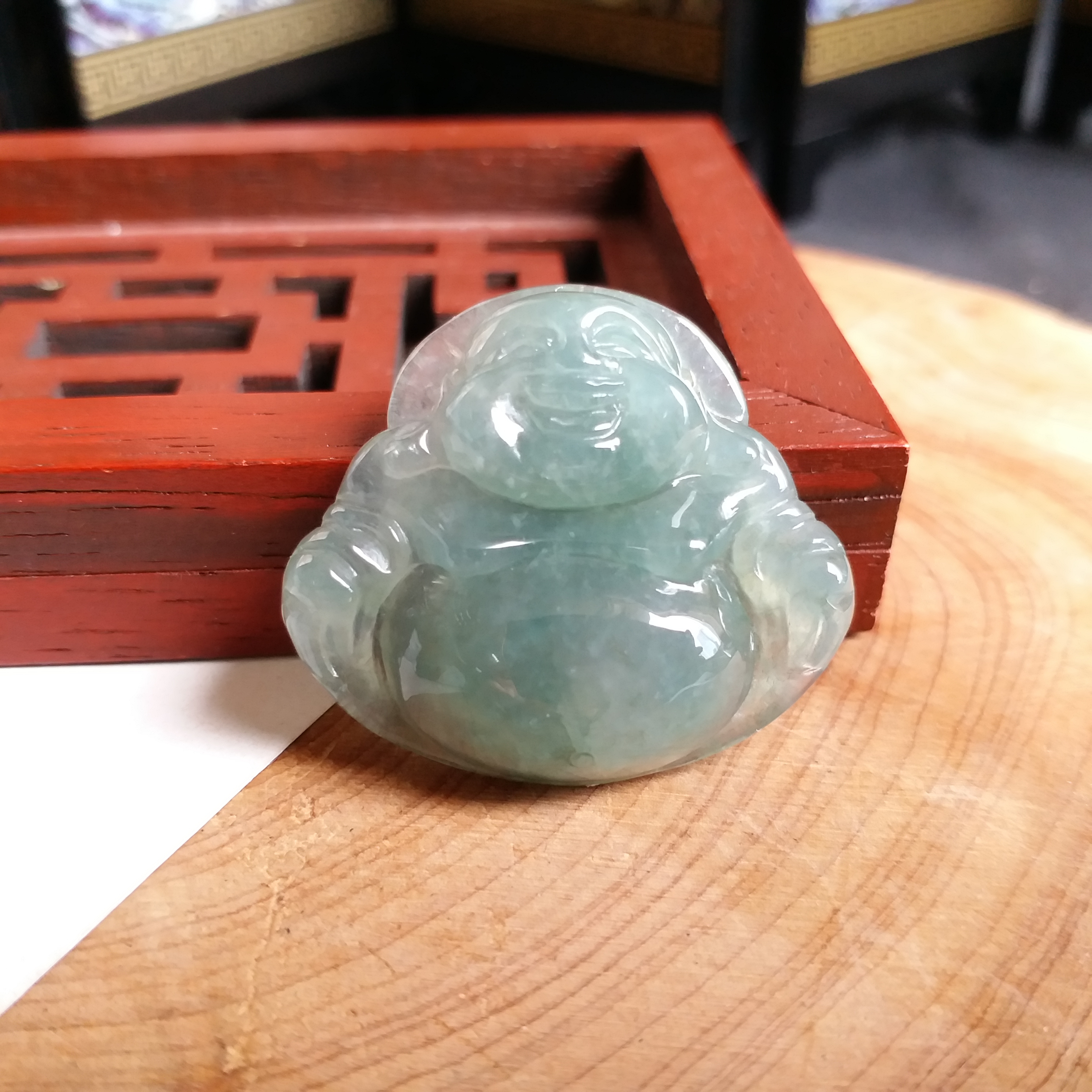 J1296 冰綠笑佛吊墜