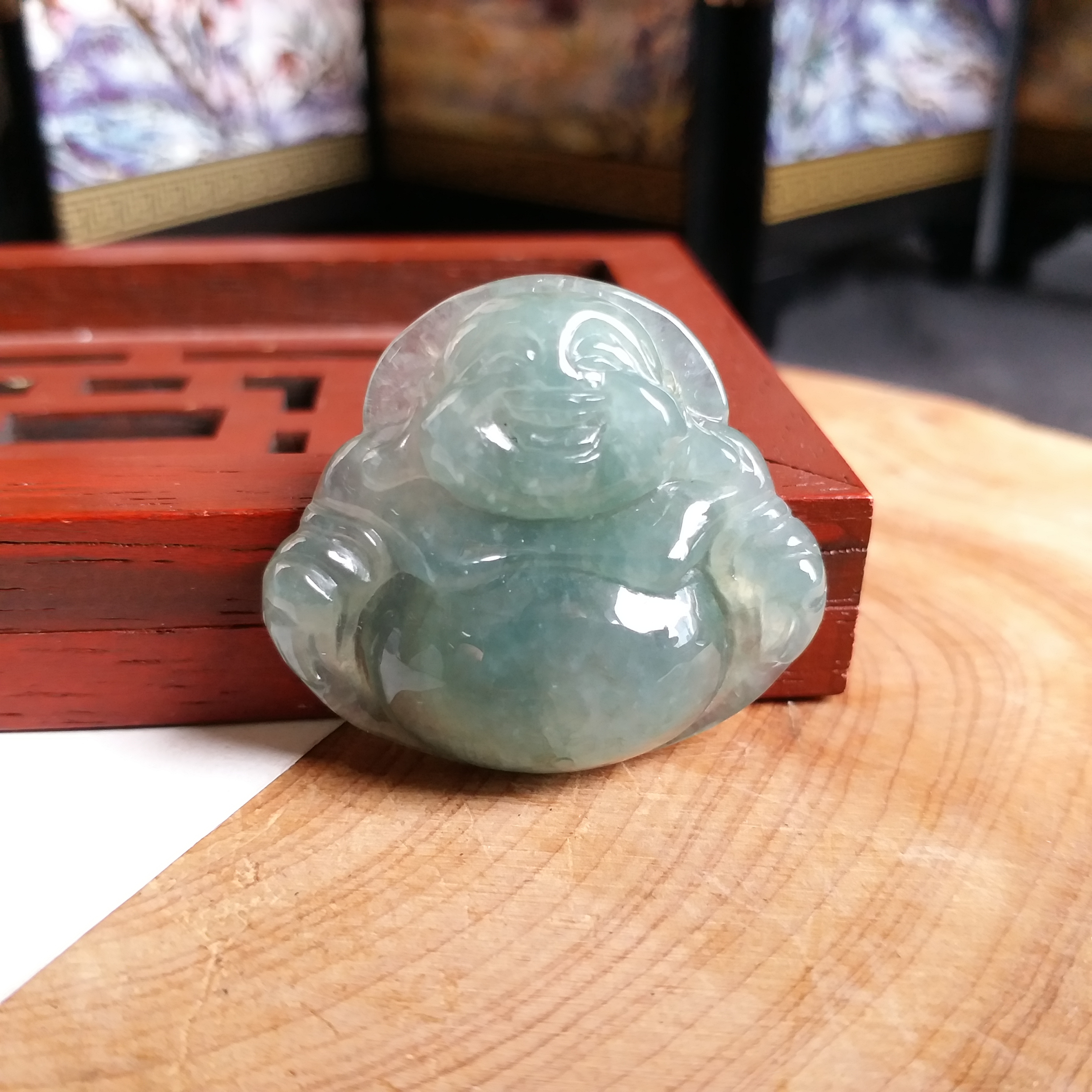 冰綠笑佛吊墜, 天然翡翠A玉, 緬甸玉, Jade, Jadeite