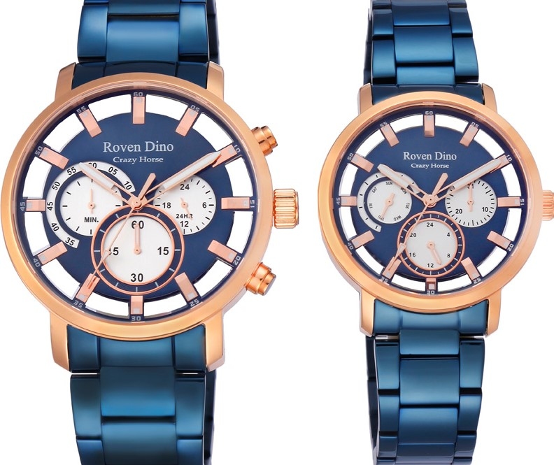 萬年鐘錶 - Roven Dino 羅梵迪諾 crazy horse 設計透視三眼男錶/女錶  RD6073MBU-456 (男錶)/RD6073LBU-396 (女錶)