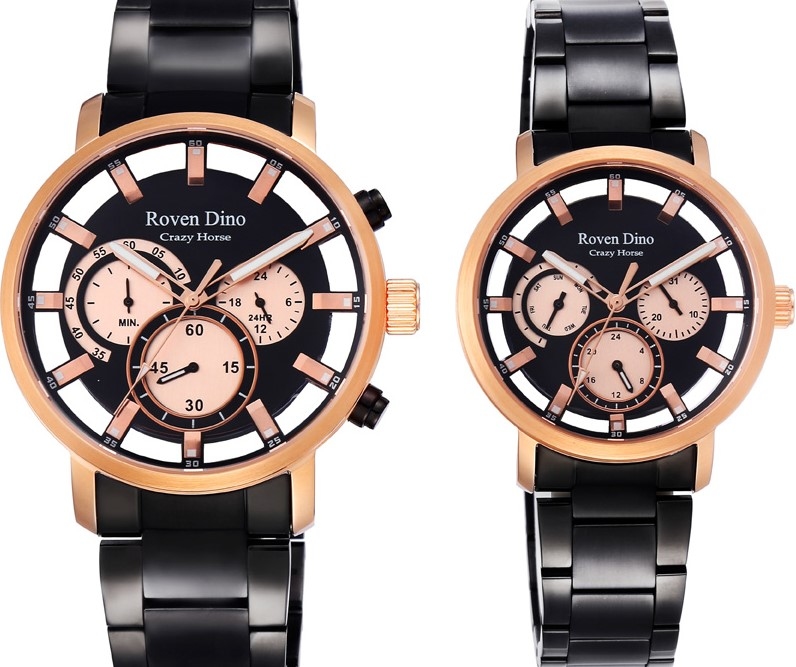 萬年鐘錶 - Roven Dino 羅梵迪諾 crazy horse 設計透視三眼男錶/女錶  RD6073MBRG-456 (男錶)/RD6073LBRG-396 (女錶)