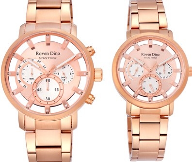 萬年鐘錶 - Roven Dino 羅梵迪諾 crazy horse 設計透視三眼男錶/女錶  RD6073MRG-456 (男錶)/RD6073LRG-396 (女錶)