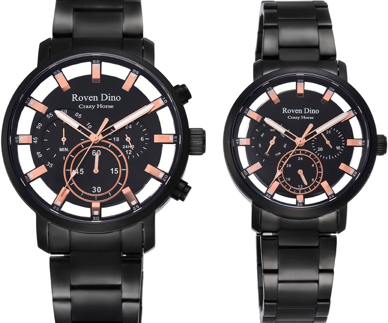 萬年鐘錶 - Roven Dino 羅梵迪諾 crazy horse 設計透視三眼男錶/女錶 RD6073MB-456 (男錶)/RD6073LB-396 (女錶)