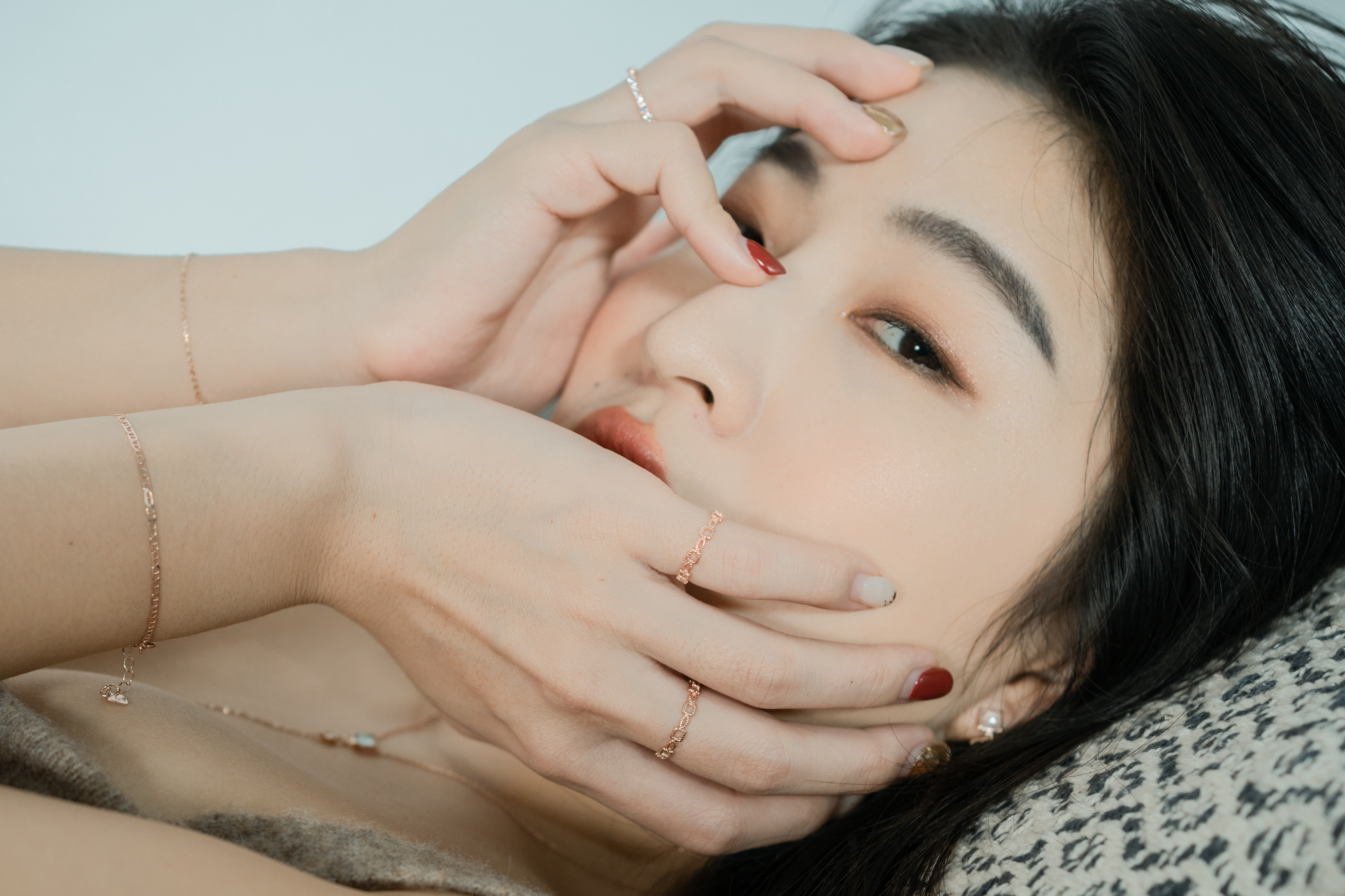 簍空千穀粒方眼形戒指-玫瑰金