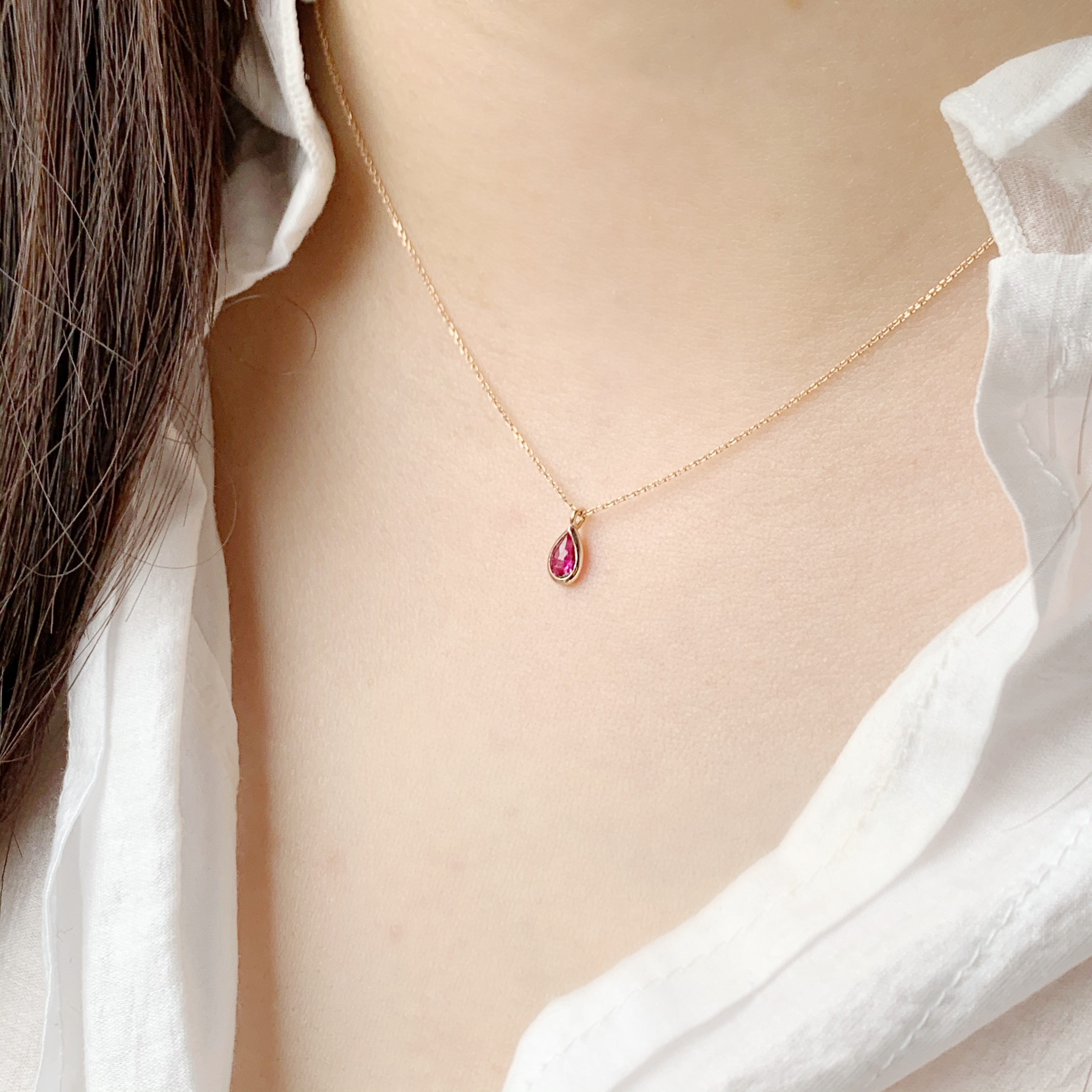 14k簡約小水滴紅寶石鎖骨鏈