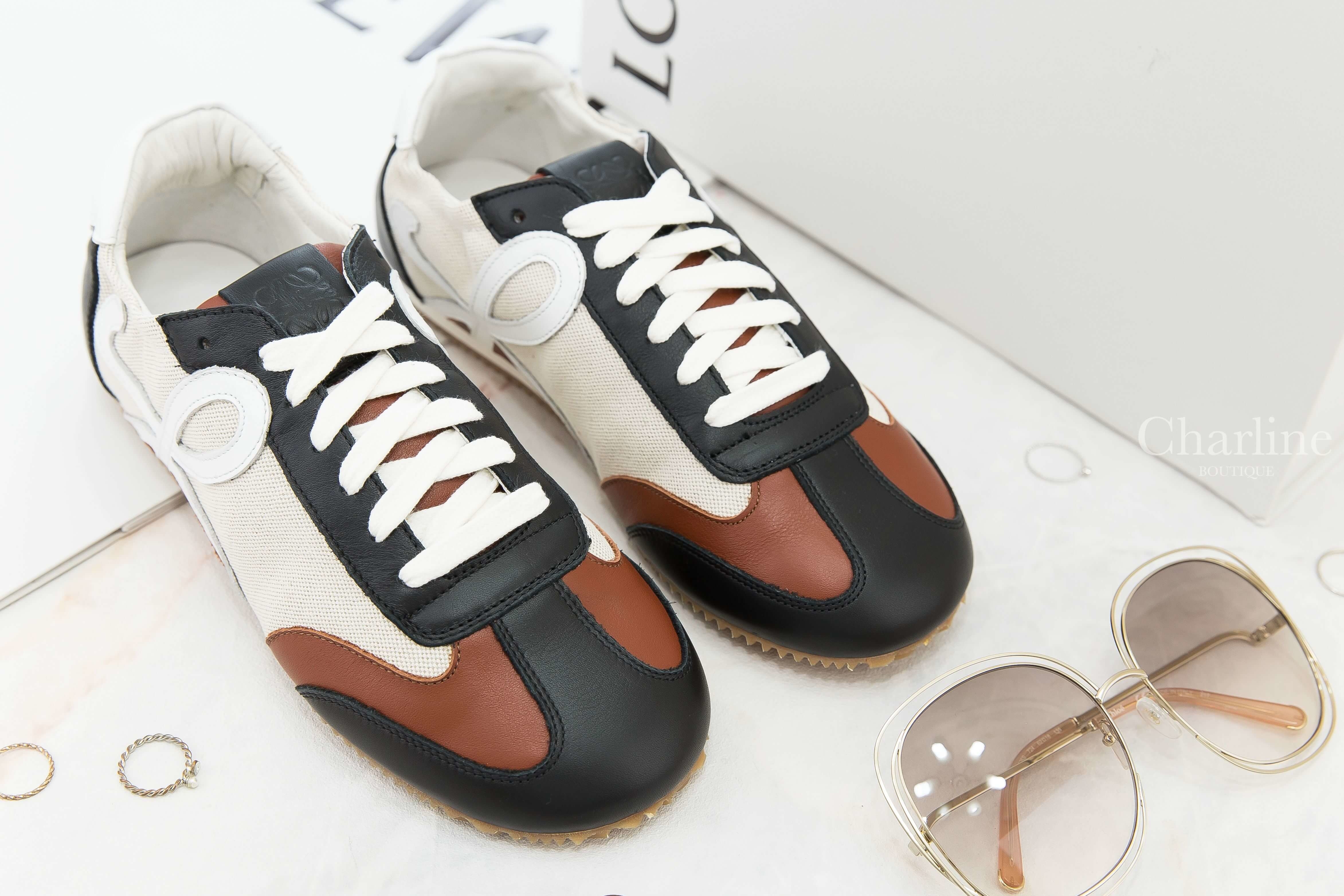 Loewe Linen Ballet Runner Sand/Dark Brown 棕紅/黑色小牛皮拼亞麻運動鞋