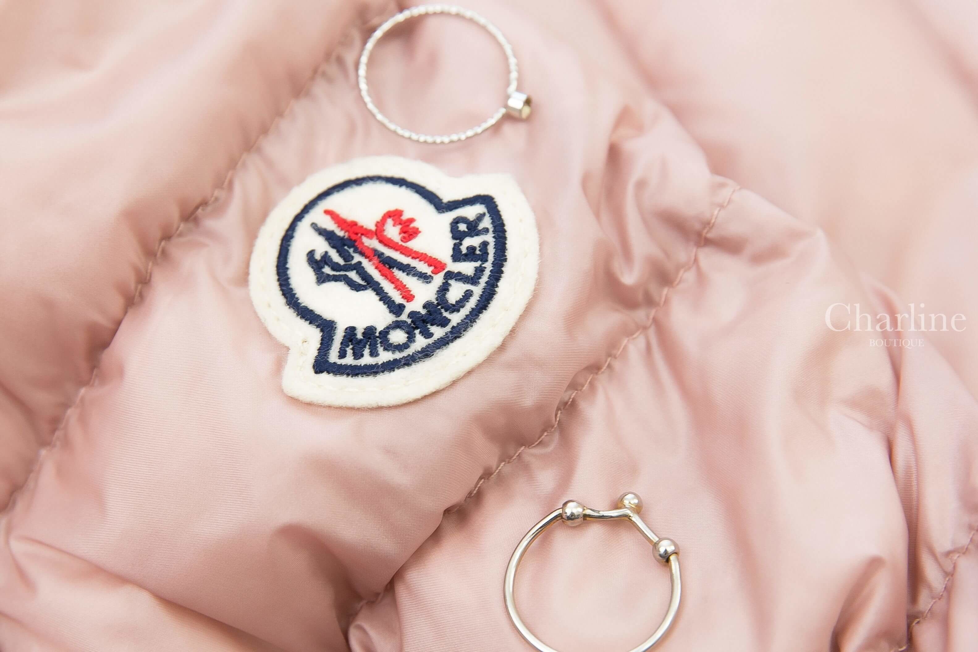 Moncler Lans 粉紅色小立領雙口袋羽絨外套