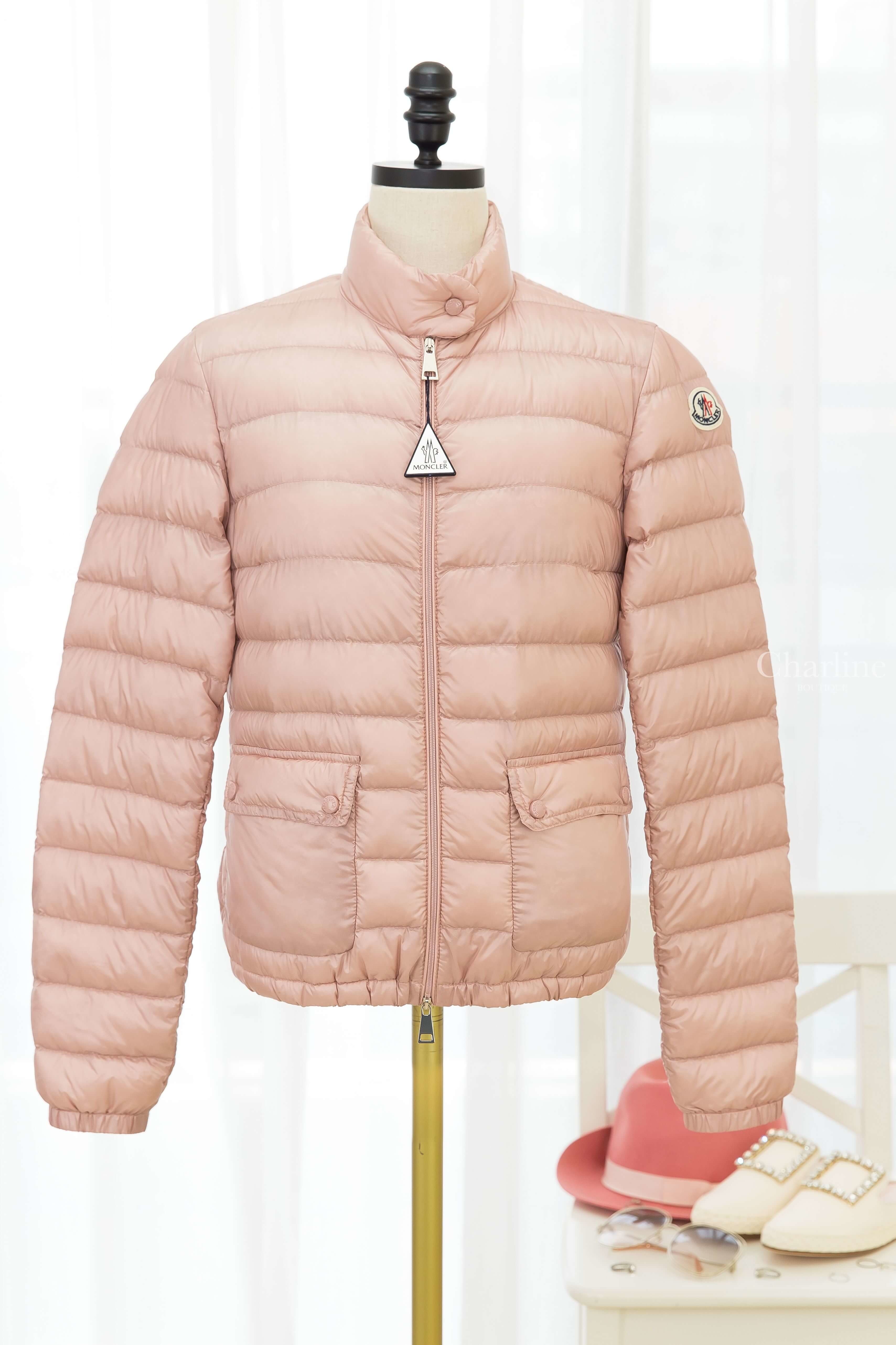 Moncler Lans 粉紅色小立領雙口袋羽絨外套