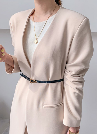 [現貨]墊肩無領西裝外套