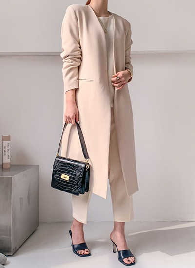 [現貨]墊肩無領西裝外套