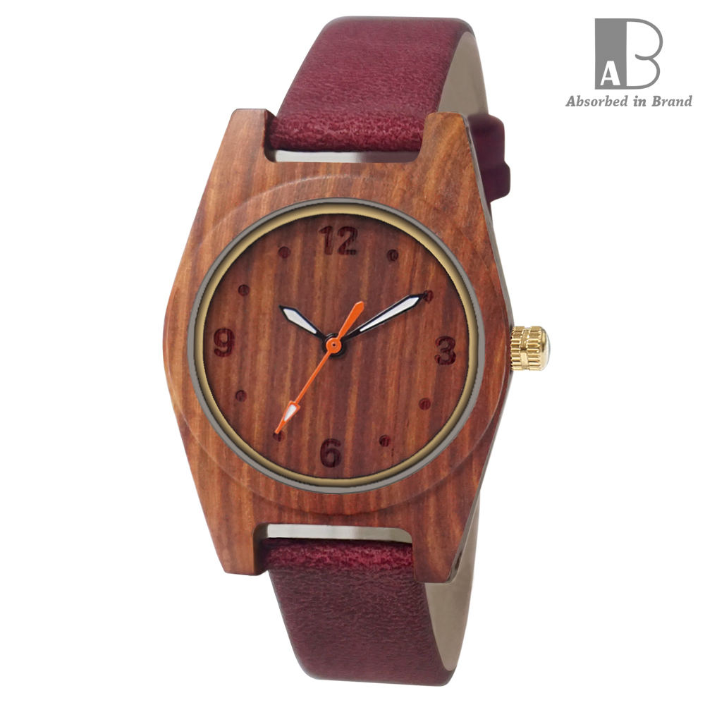 A in B 愛司博得  都會典雅木頭手錶 葡萄紫色皮革錶帶紅檀錶框31mm
