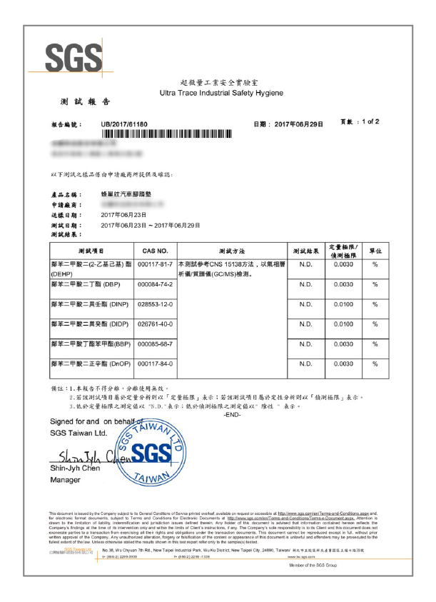 防落砂可水洗式貓砂墊​  無八大重金屬 SGS檢驗報告01