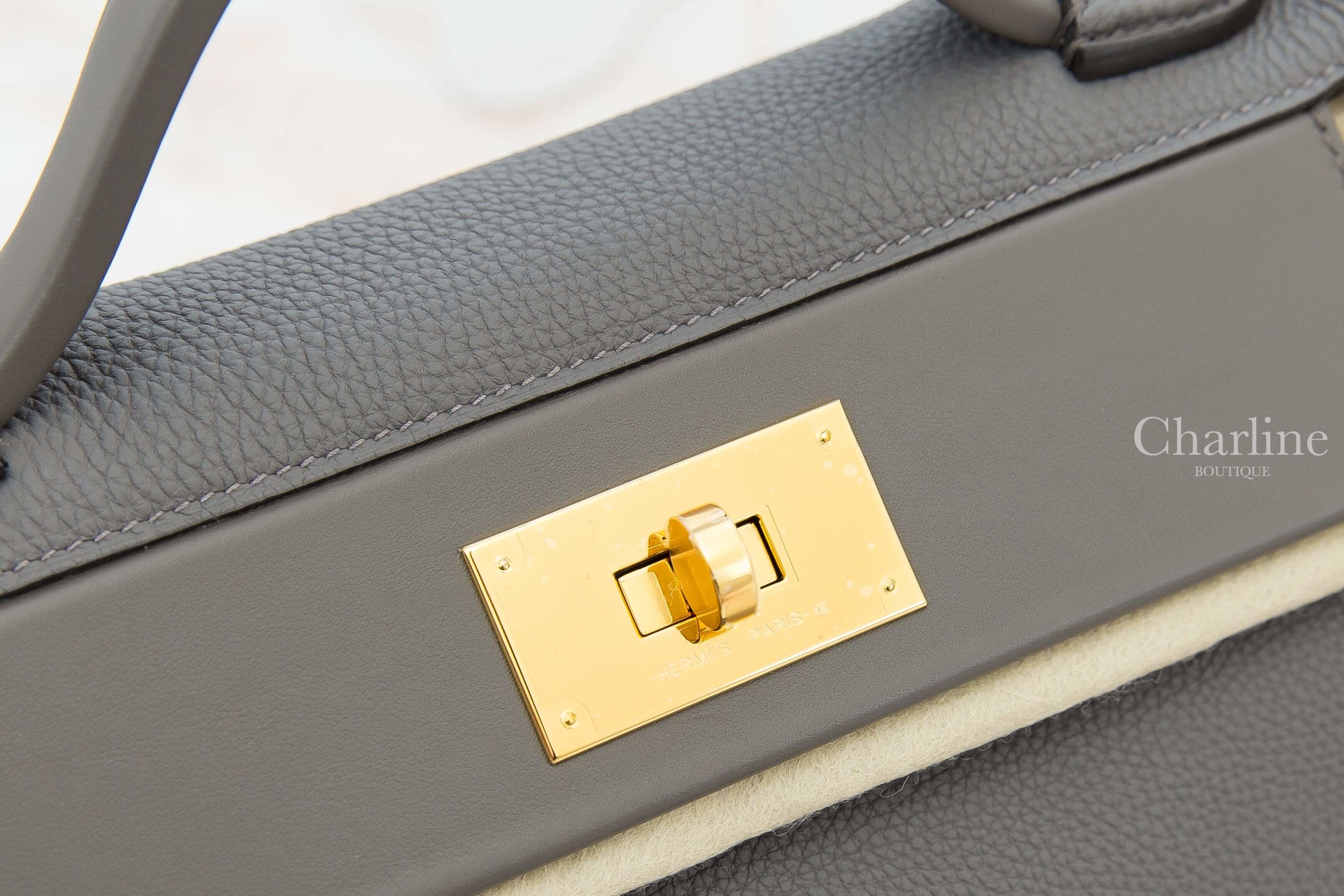 Hermès Kelly 24/24 29 8F Etain Veau Togo/Veau Swift 錫器灰金釦手提肩背包