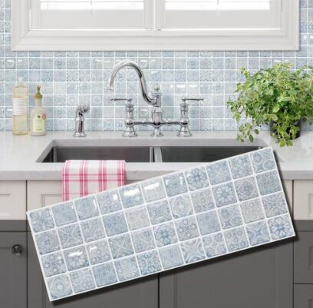 【BEAUSTILE】3D 浴室及廚房多功能牆紙貼_藍色萬花筒圖紋