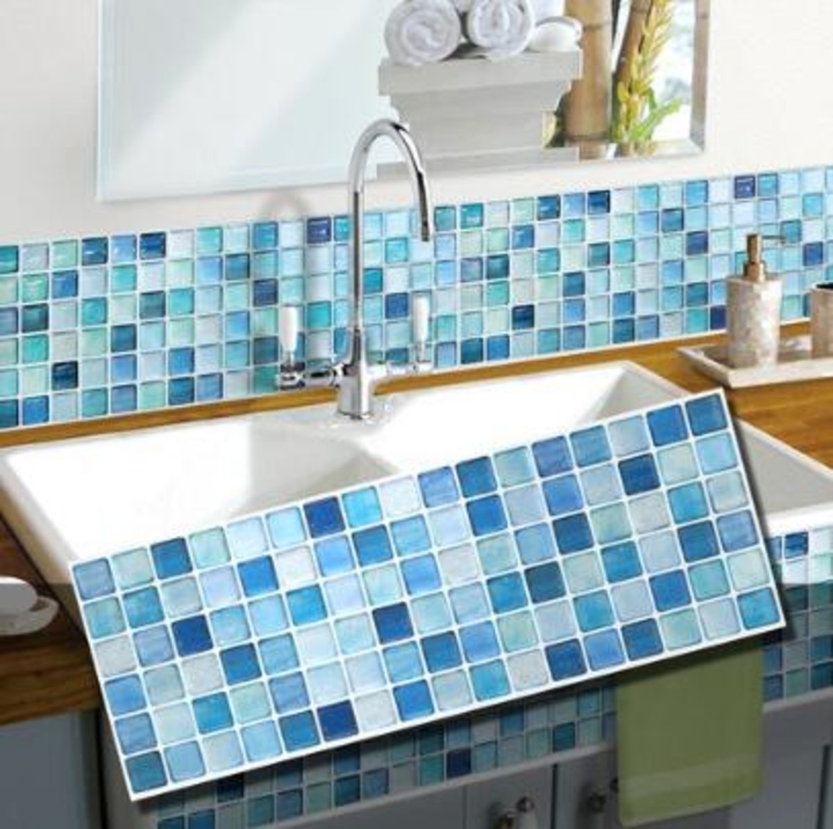 【BEAUSTILE】3D 浴室及廚房多功能牆紙貼_藍馬賽克瓷磚