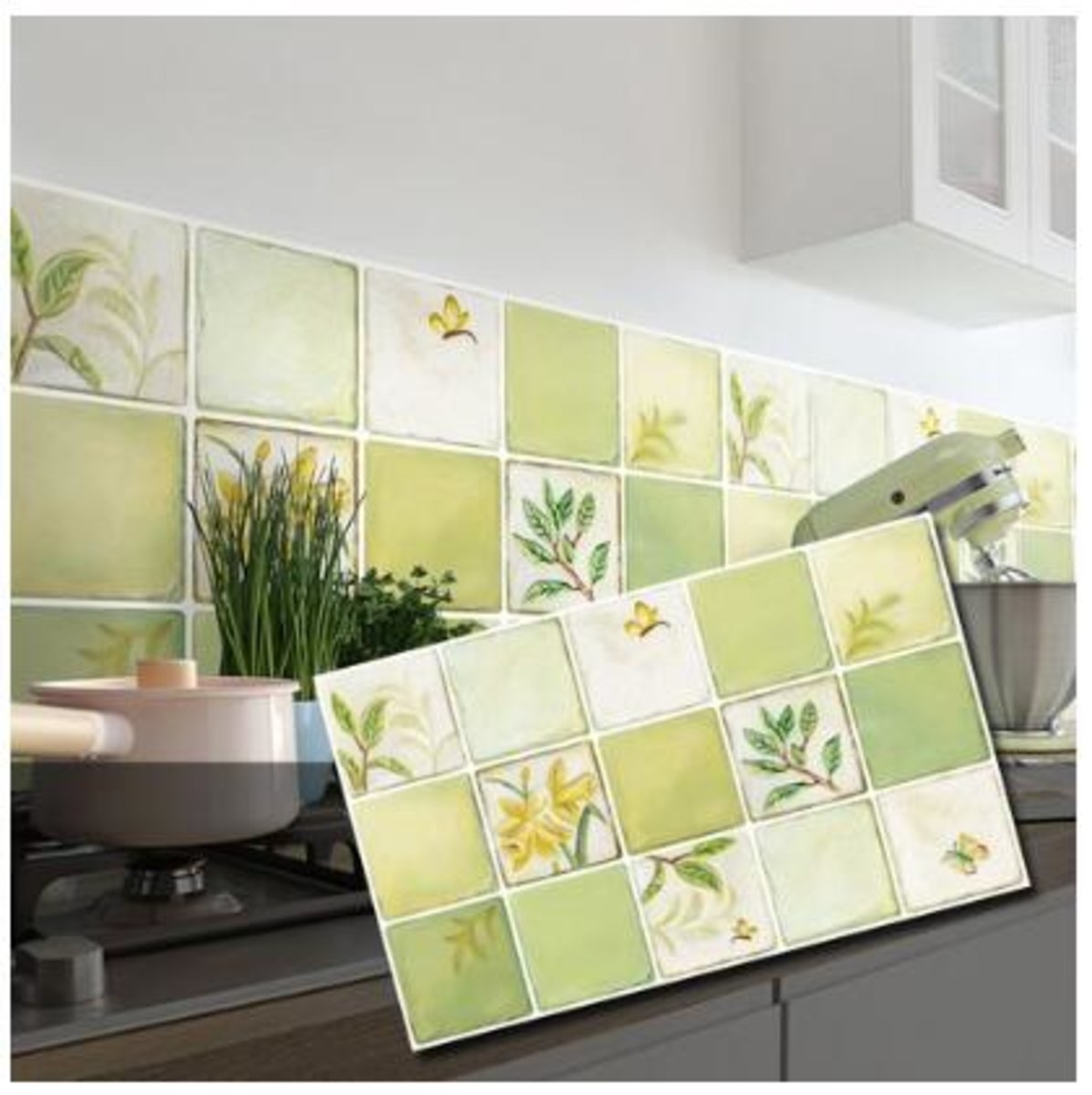 【InsKitchen Sheet】浴室及廚房多功能牆紙貼（綠色圖騰）