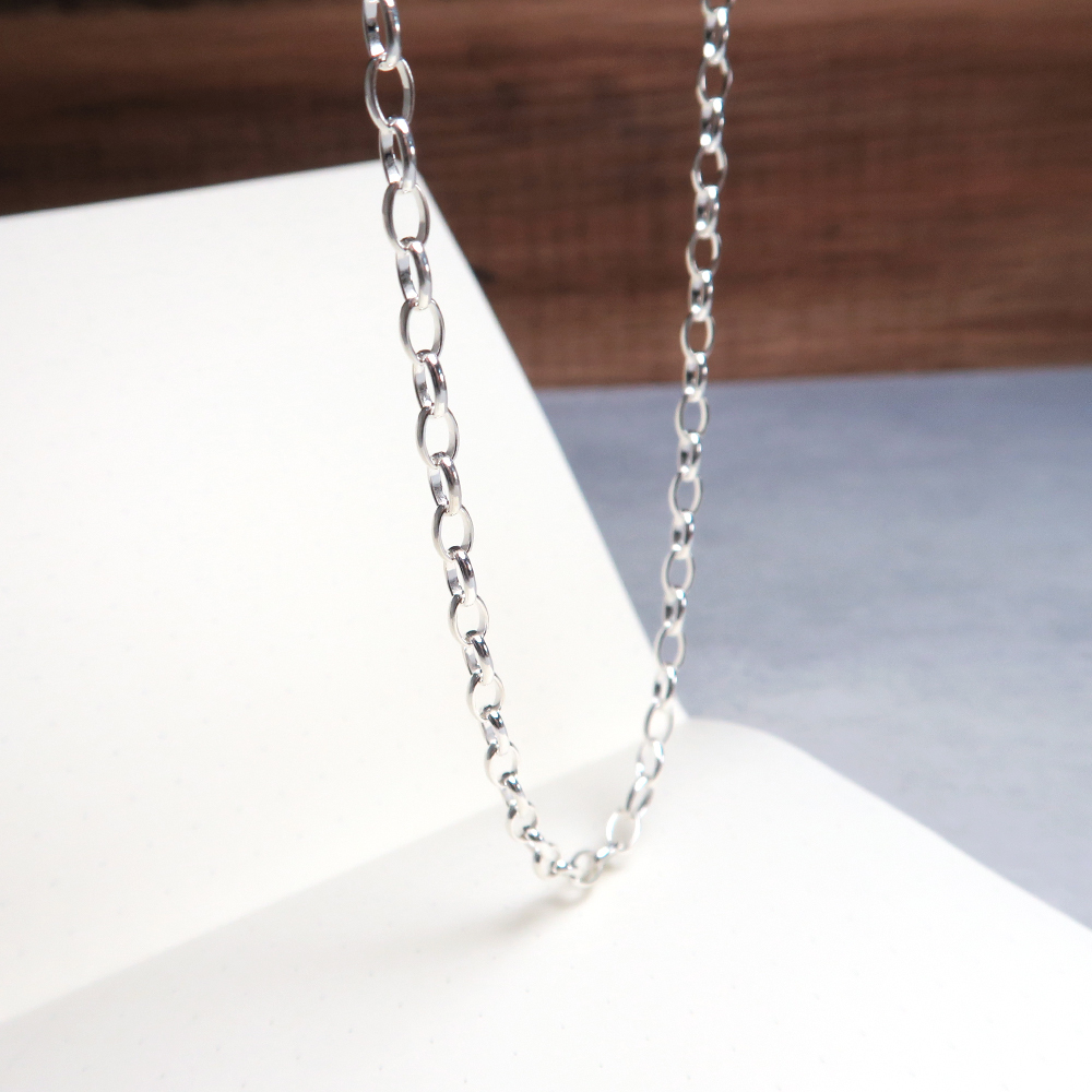 經典橢圓鍊(3.3mm寬鍊) 925純銀 女生項鍊 中性 客製長度銀鍊