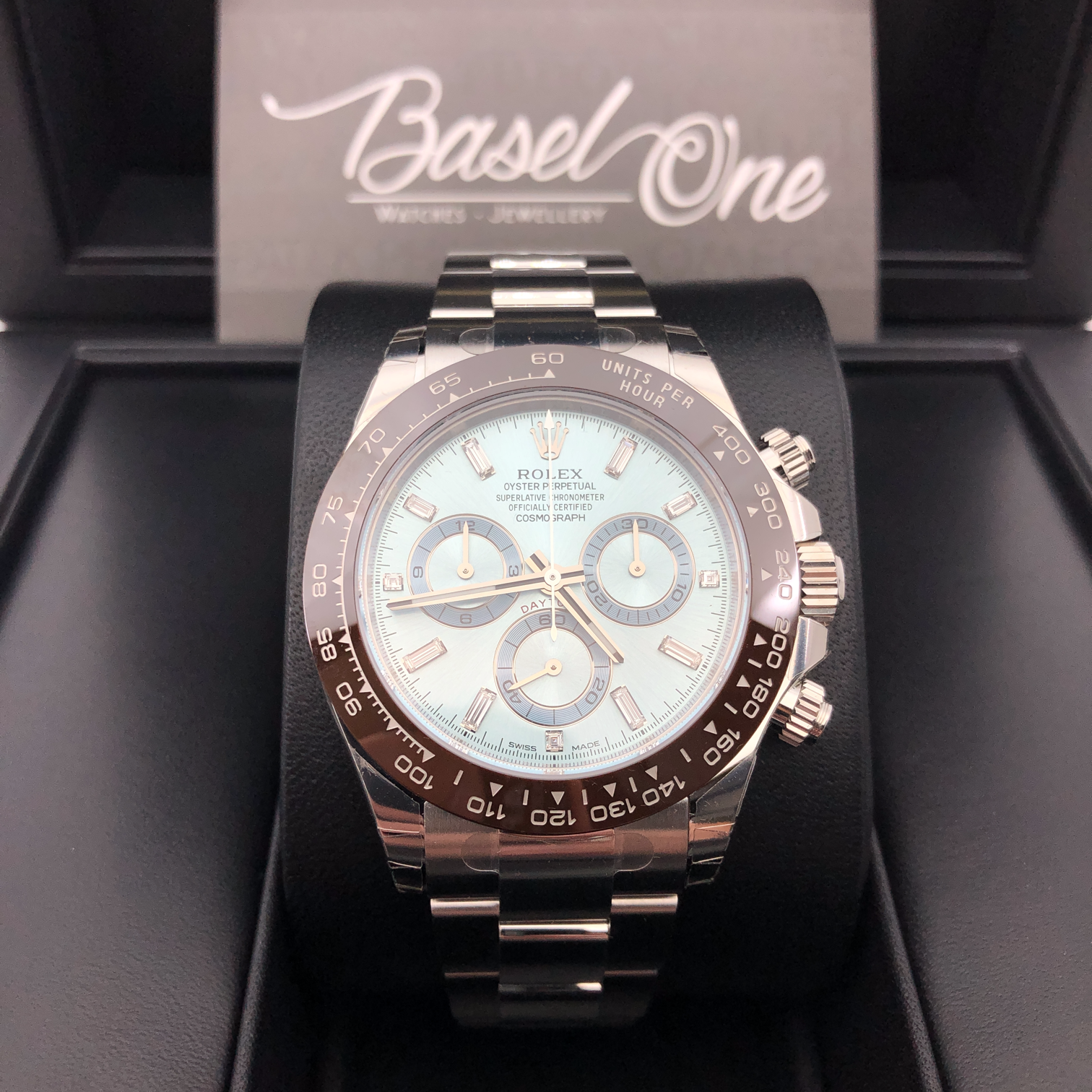 DISCONTINUED BRAND NEW ROLEX 116506 b11 OYSTER PERPETUAL COSMOGRAPH DAYTONA PLATINUM ICE BLUE DIAL DIAMOND INDEX 40mm BASEL ONE