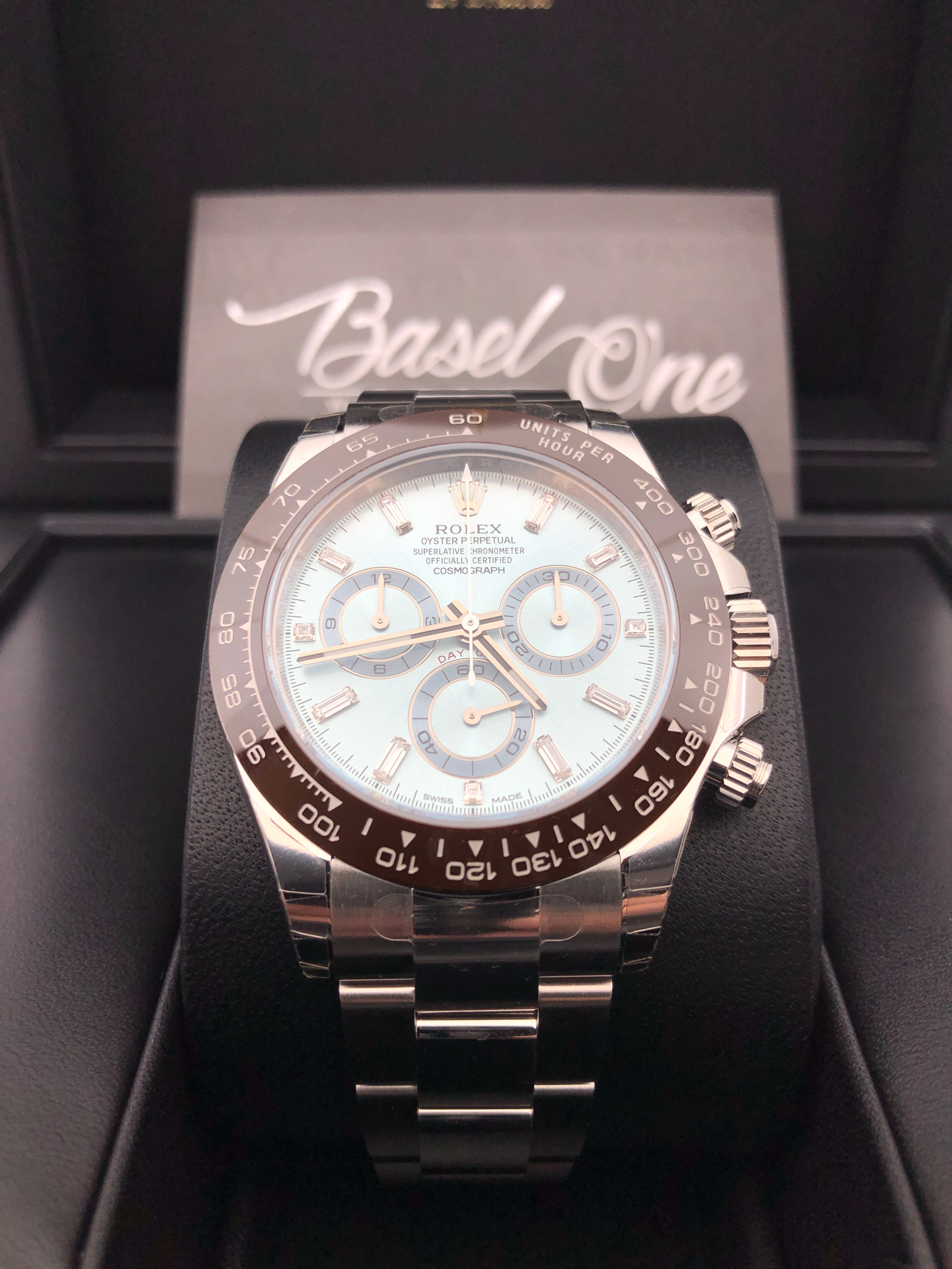 DISCONTINUED BRAND NEW ROLEX 116506 b11 OYSTER PERPETUAL COSMOGRAPH DAYTONA PLATINUM ICE BLUE DIAL DIAMOND INDEX 40mm BASEL ONE