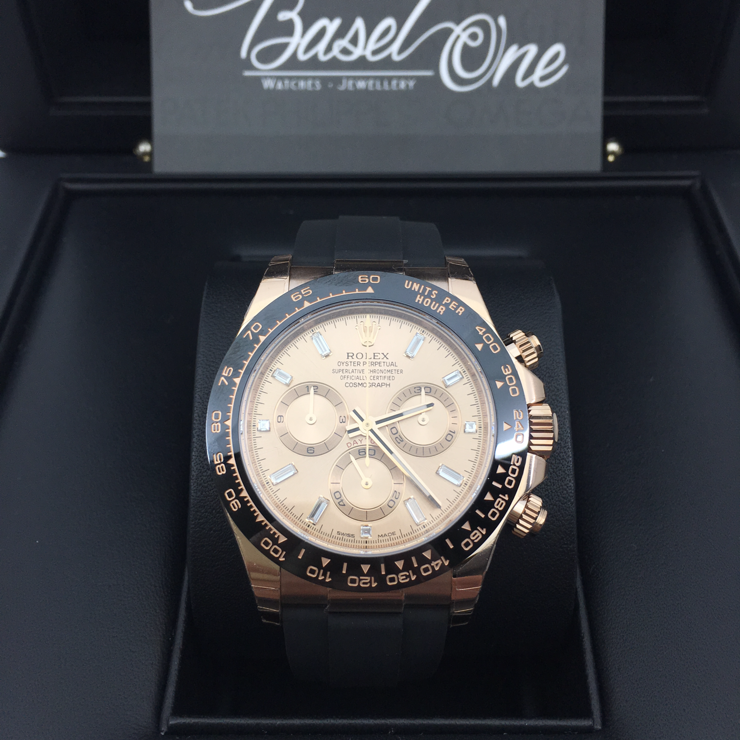DISCONTINUED BRAND NEW ROLEX 116515LN B11 baguette pink dial OYSTER PERPETUAL COSMOGRAPH DAYTONA ROSE GOLD WITH DIAMOND INDEX 40MM
