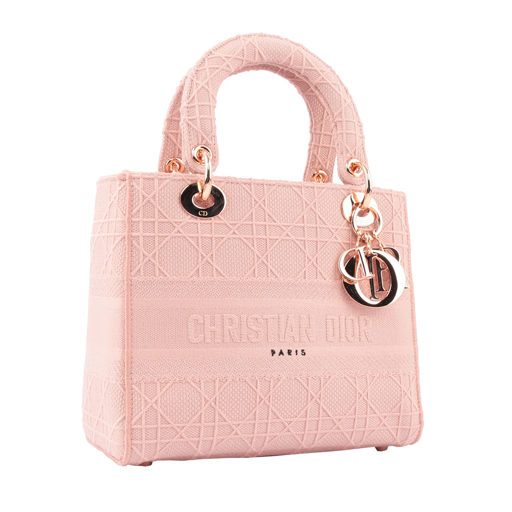 【CHRISTIAN DIOR】中型LADY D-LITE藤格紋圖案刺繡黛妃包