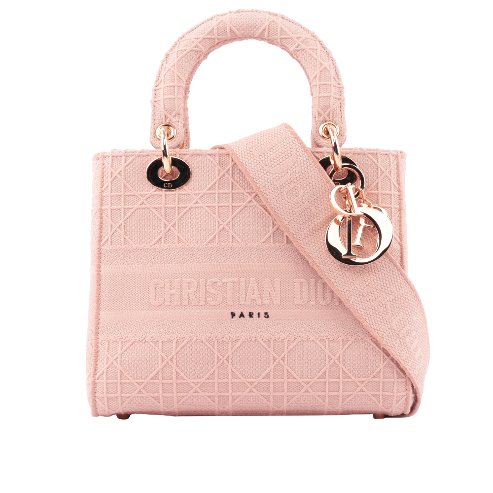 【CHRISTIAN DIOR】中型LADY D-LITE藤格紋圖案刺繡黛妃包