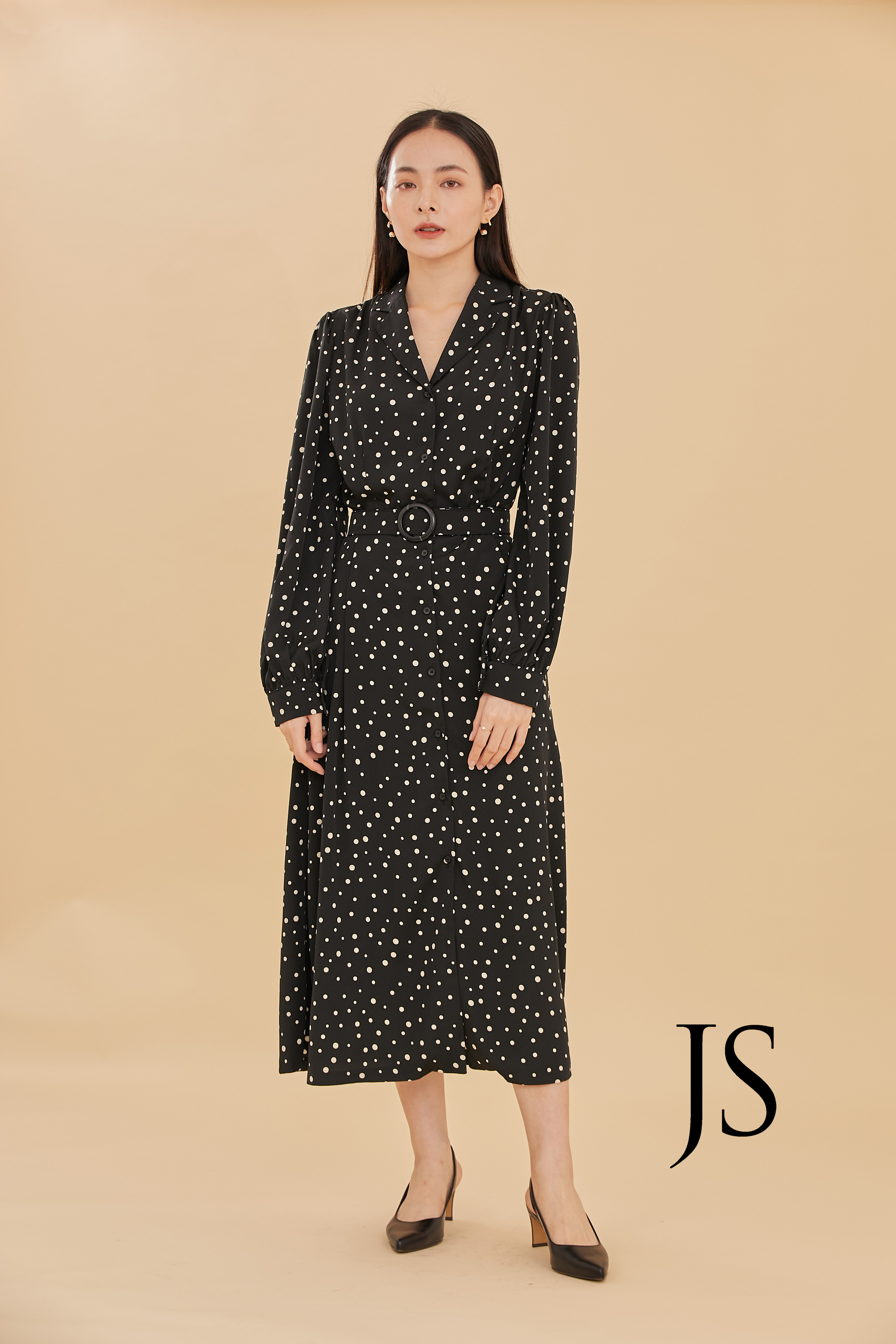 點點腰帶翻領洋