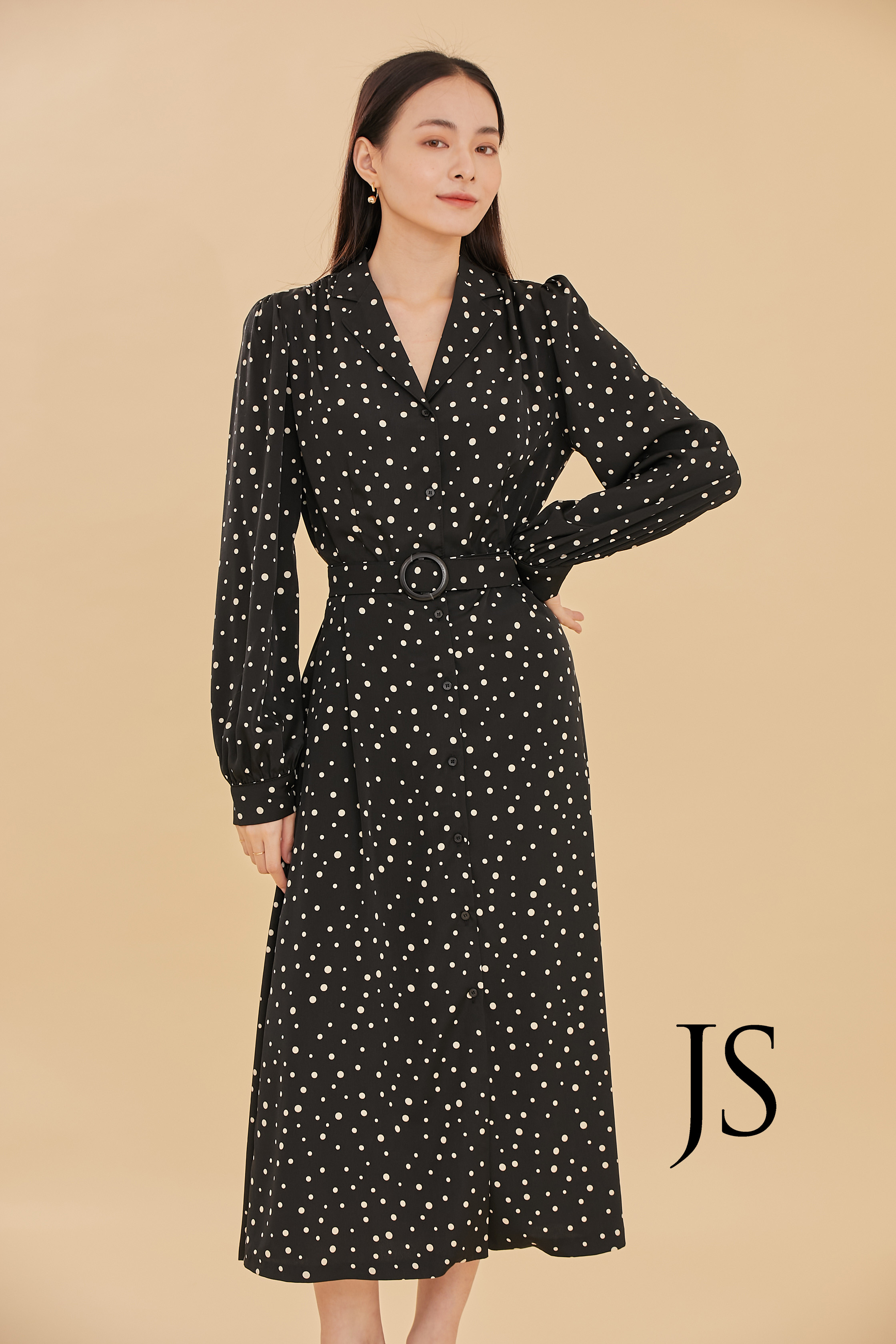 點點腰帶翻領洋