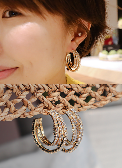 [現貨] 3圈排鑽耳環(金色)