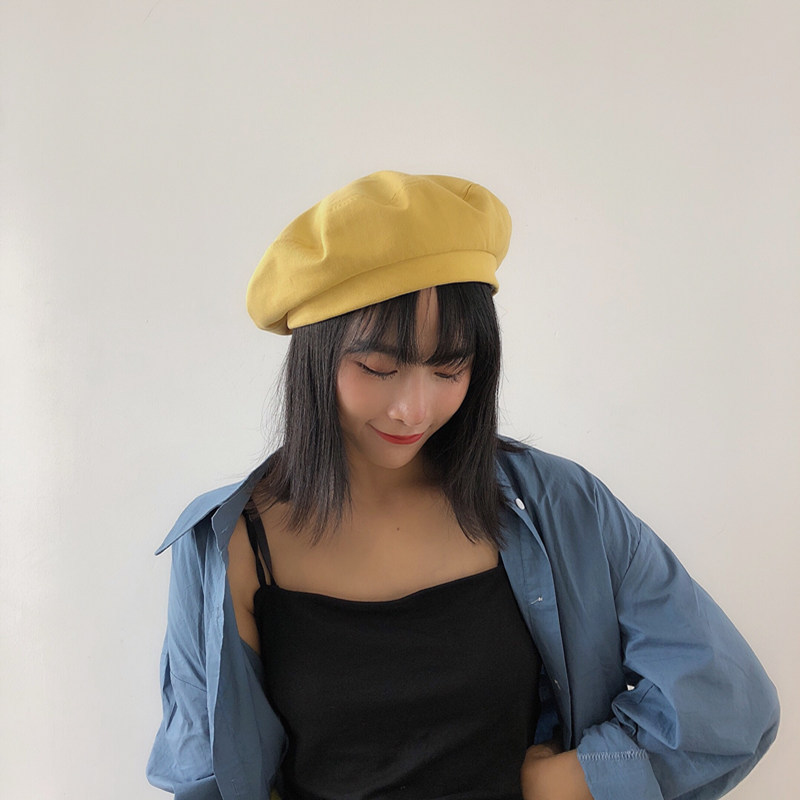 棉質素色貝雷帽 (黃/黑/藍/駝/米)