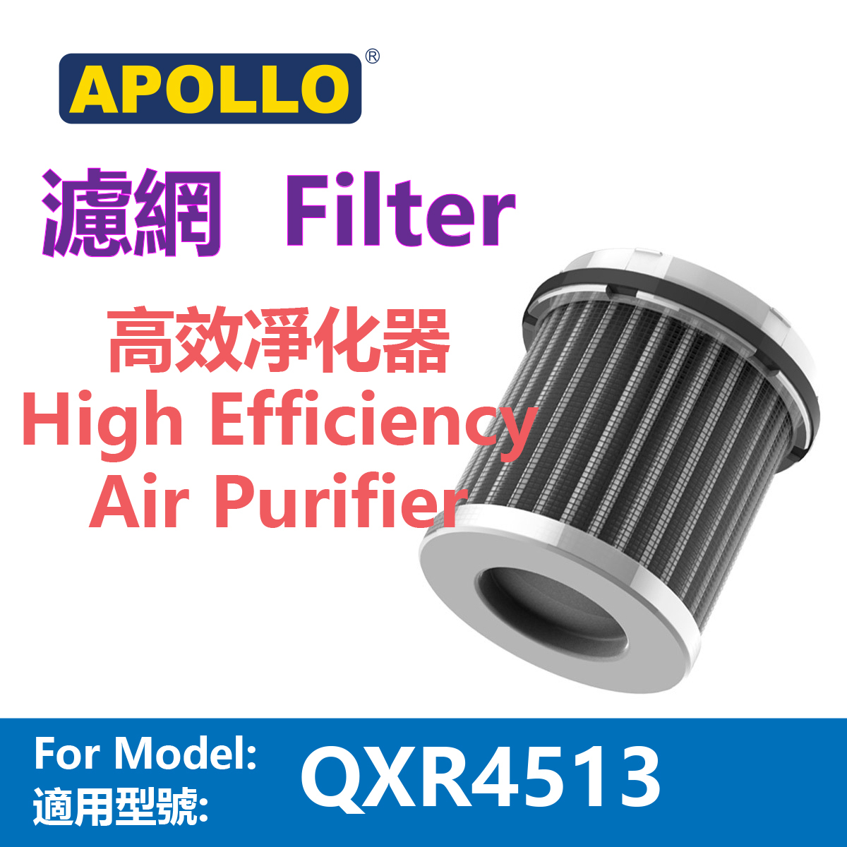 Apollo High Efficiency Anion Air Purifier Filter【For QXR4513 series】